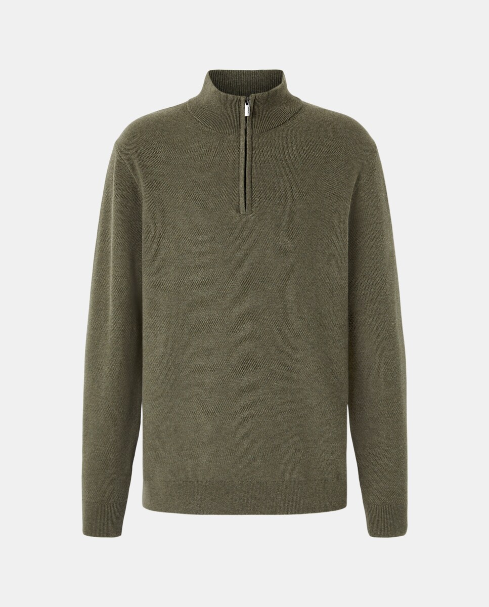 Camisola de Malha com Fecho de Correr Caqui-4