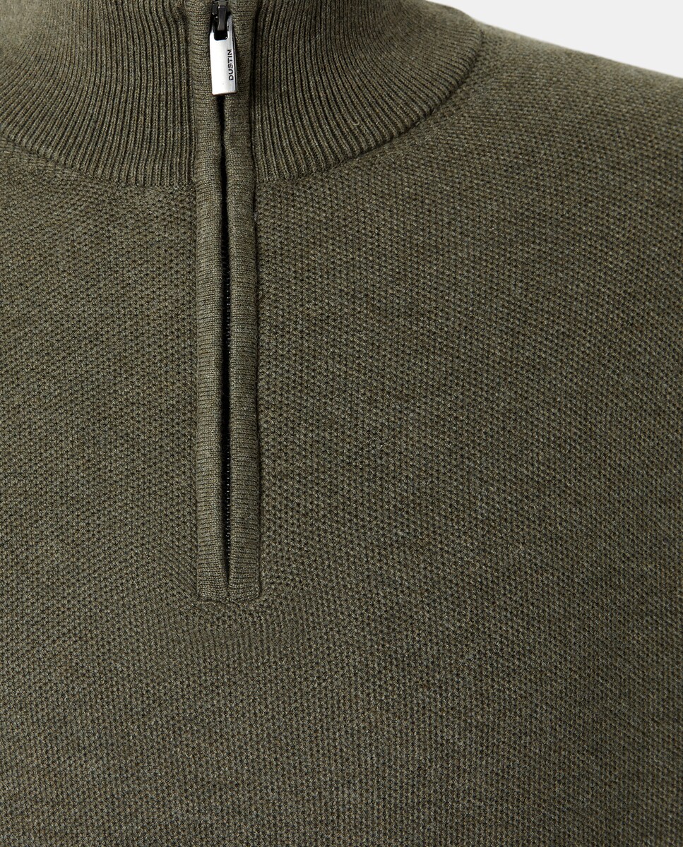 Camisola de Malha com Fecho de Correr Caqui-5