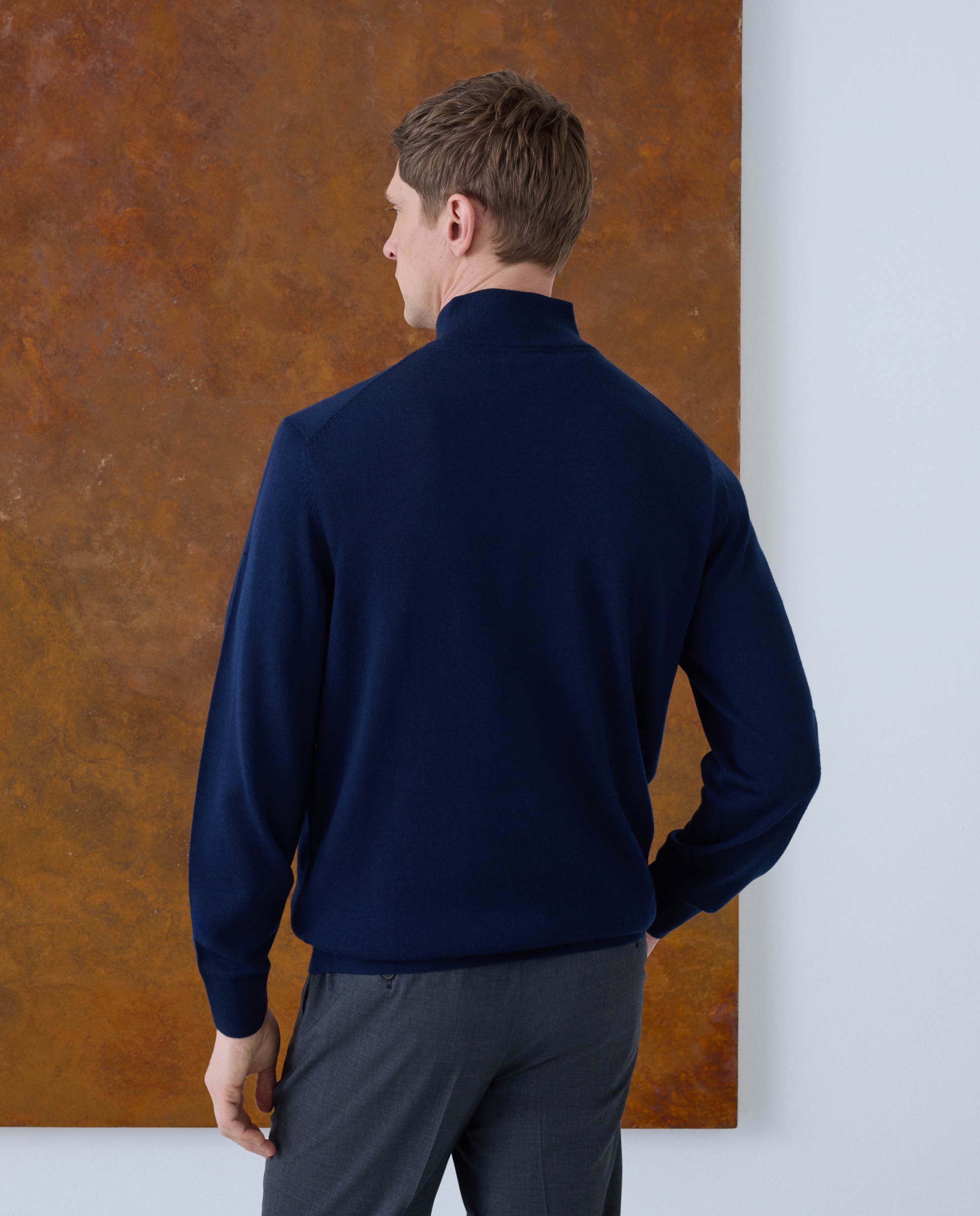 Jersey cuello semicisne lavable 100% lana merino de hombre - Emidio Tucci - Azul marino Azul marino-3