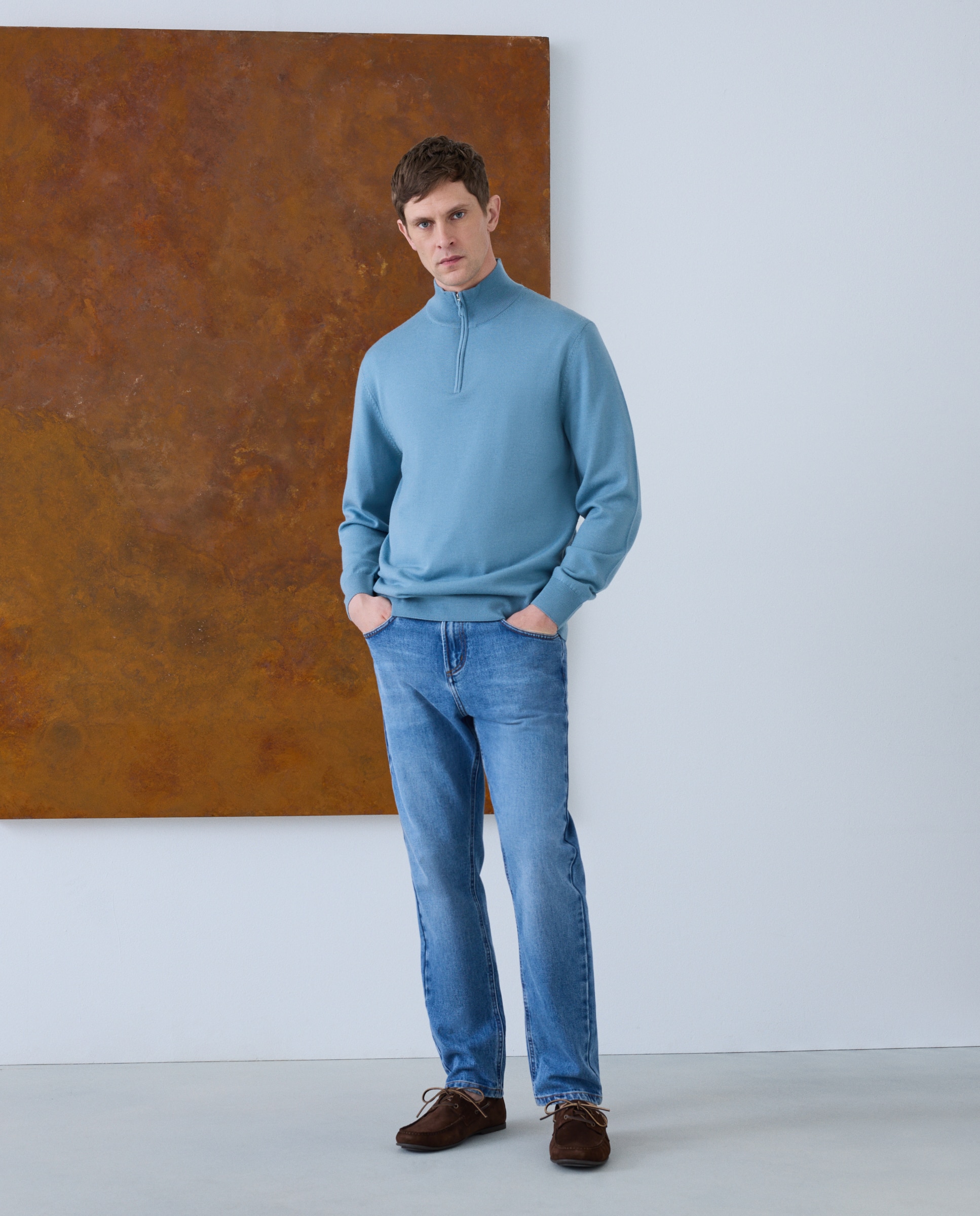 Imagem 0 de Camisola de Malha Lisa 100% Lã Merino com Gola Semi Cisne e Fecho de Correr