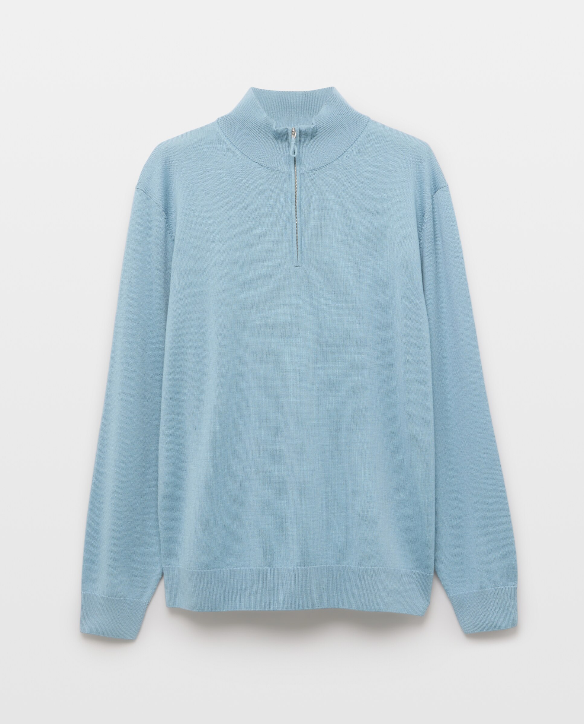 Jersey de hombre cuello semicisne cremallera liso 100% lana merino - Emidio Tucci - Azul claro Azul claro-4
