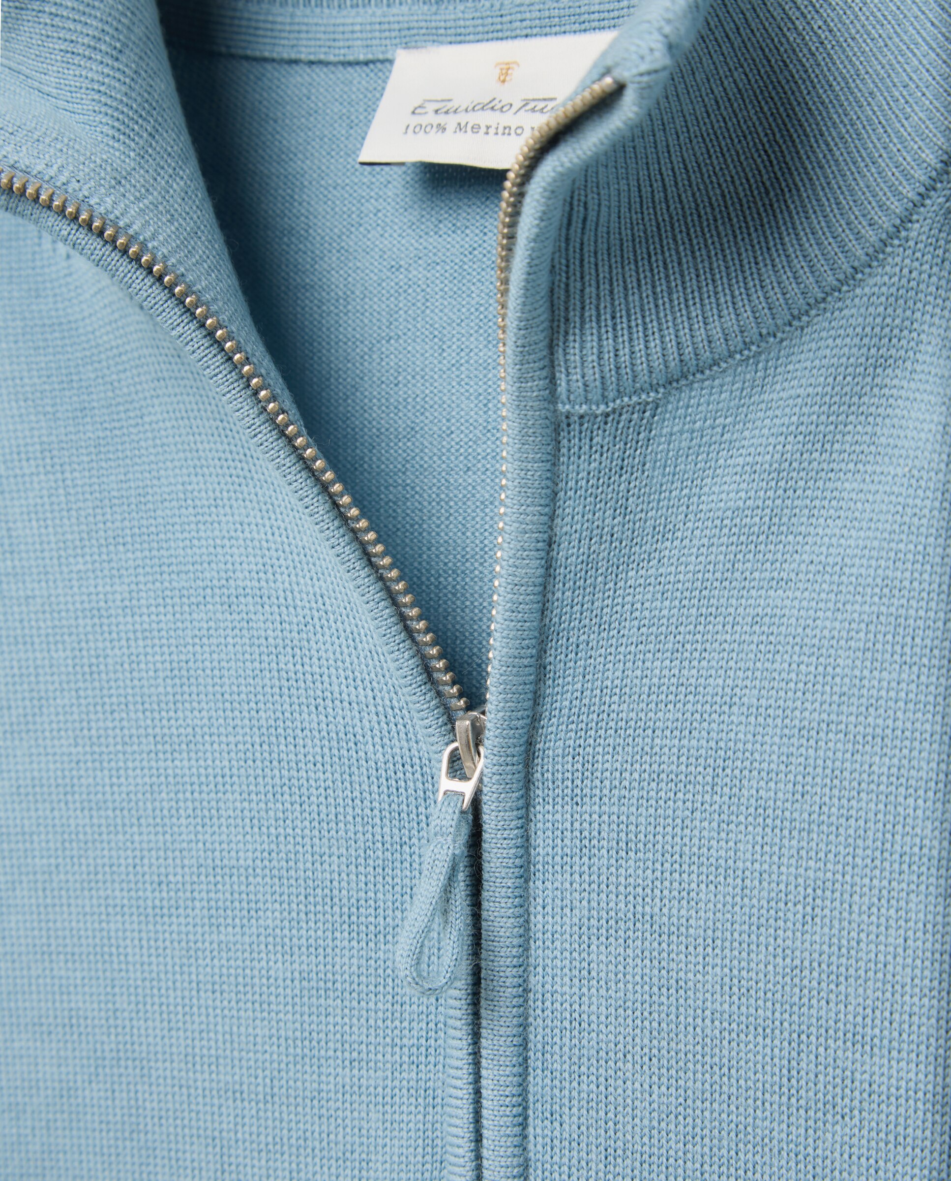 Jersey de hombre cuello semicisne cremallera liso 100% lana merino - Emidio Tucci - Azul claro Azul claro-5