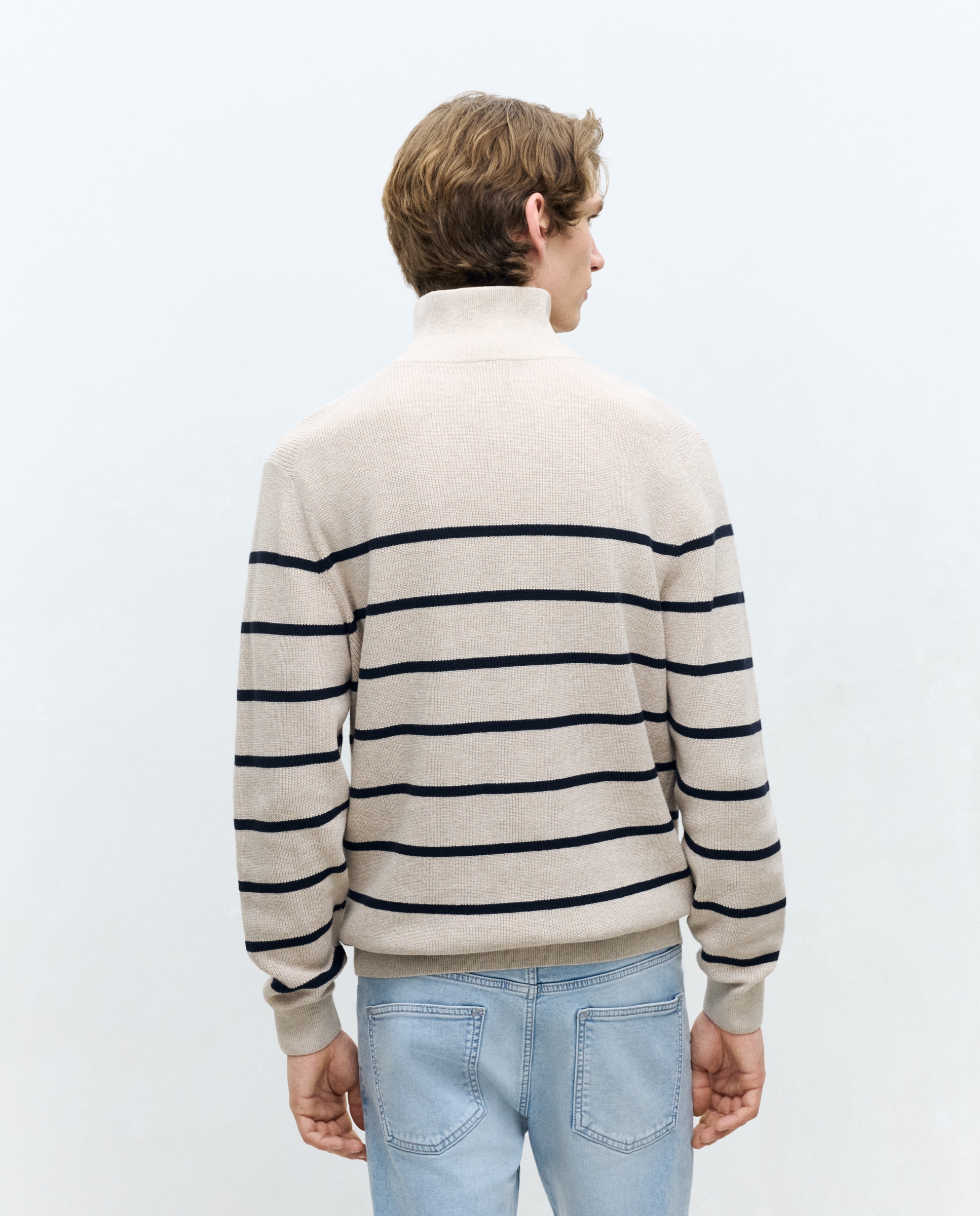 Suéter cremallera rayas hombre - Dustin - Azul marino Beige-4