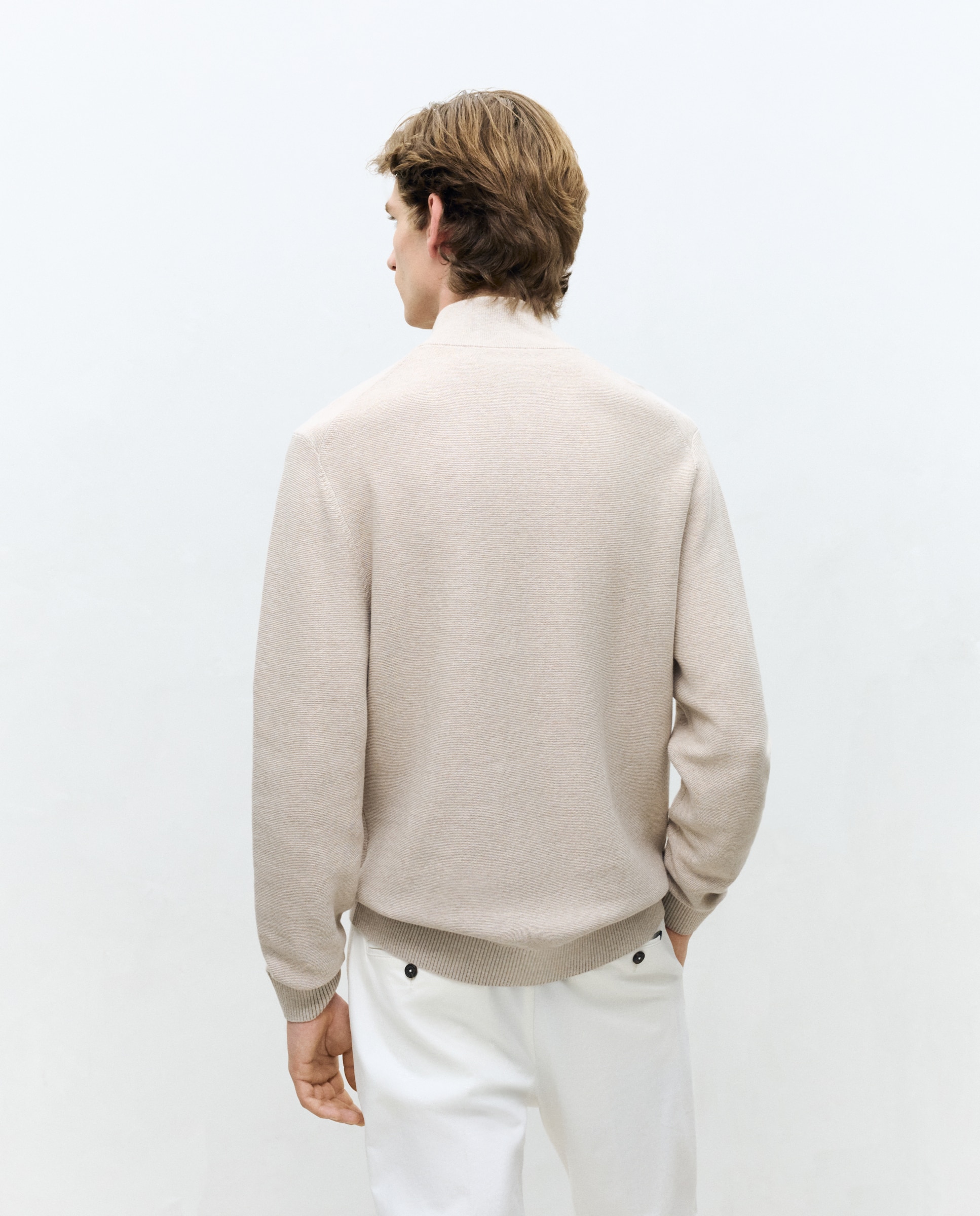 Camisola com Meio Fecho de Correr Bege-3