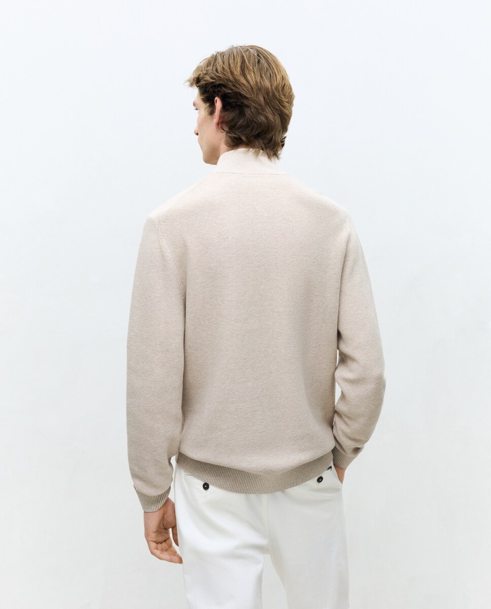 Camisola com Meio Fecho de Correr Bege-3