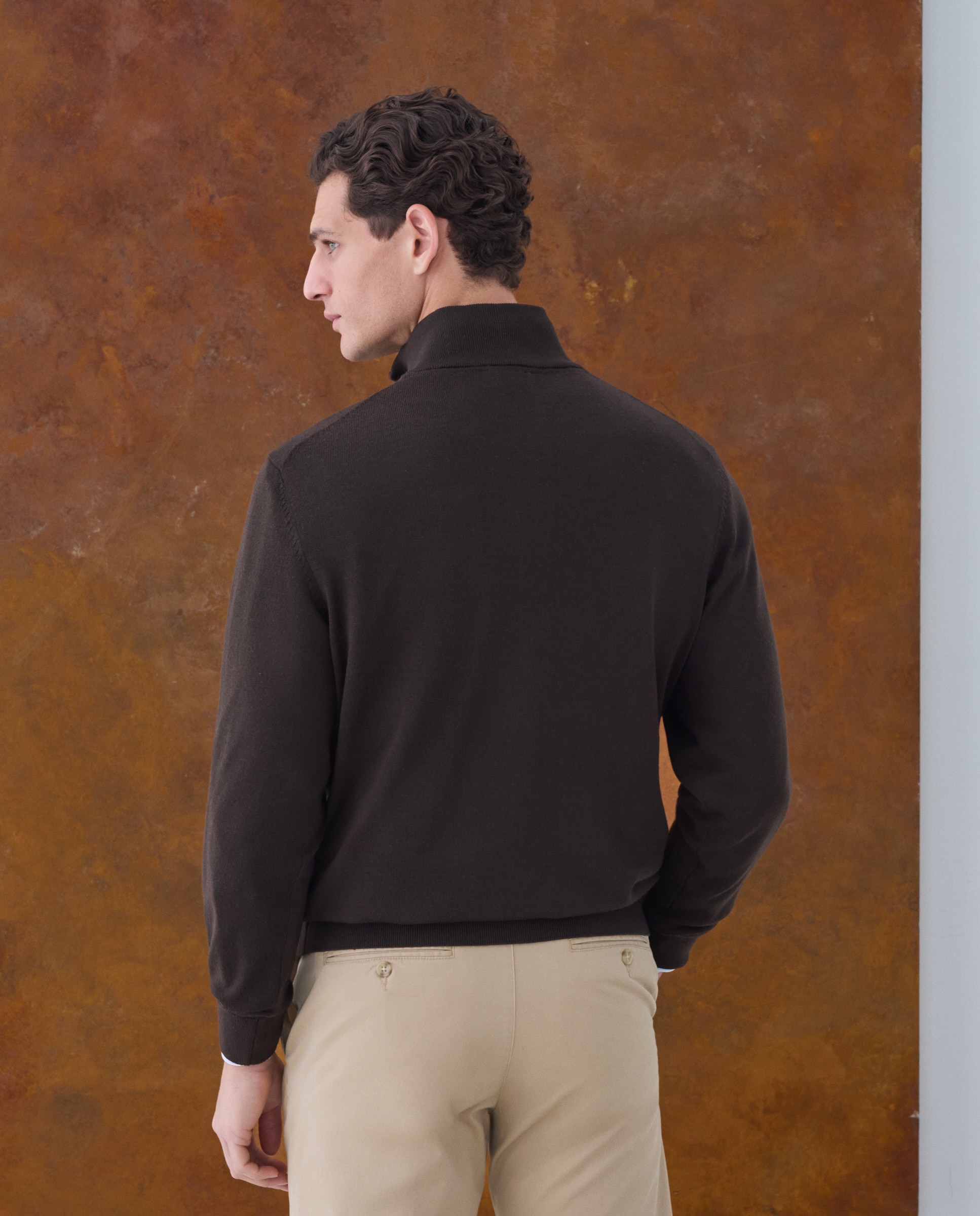 Jersey cuello semicisne lavable 100% lana merino de hombre - Emidio Tucci - Marrón oscuro Marrón oscuro-3