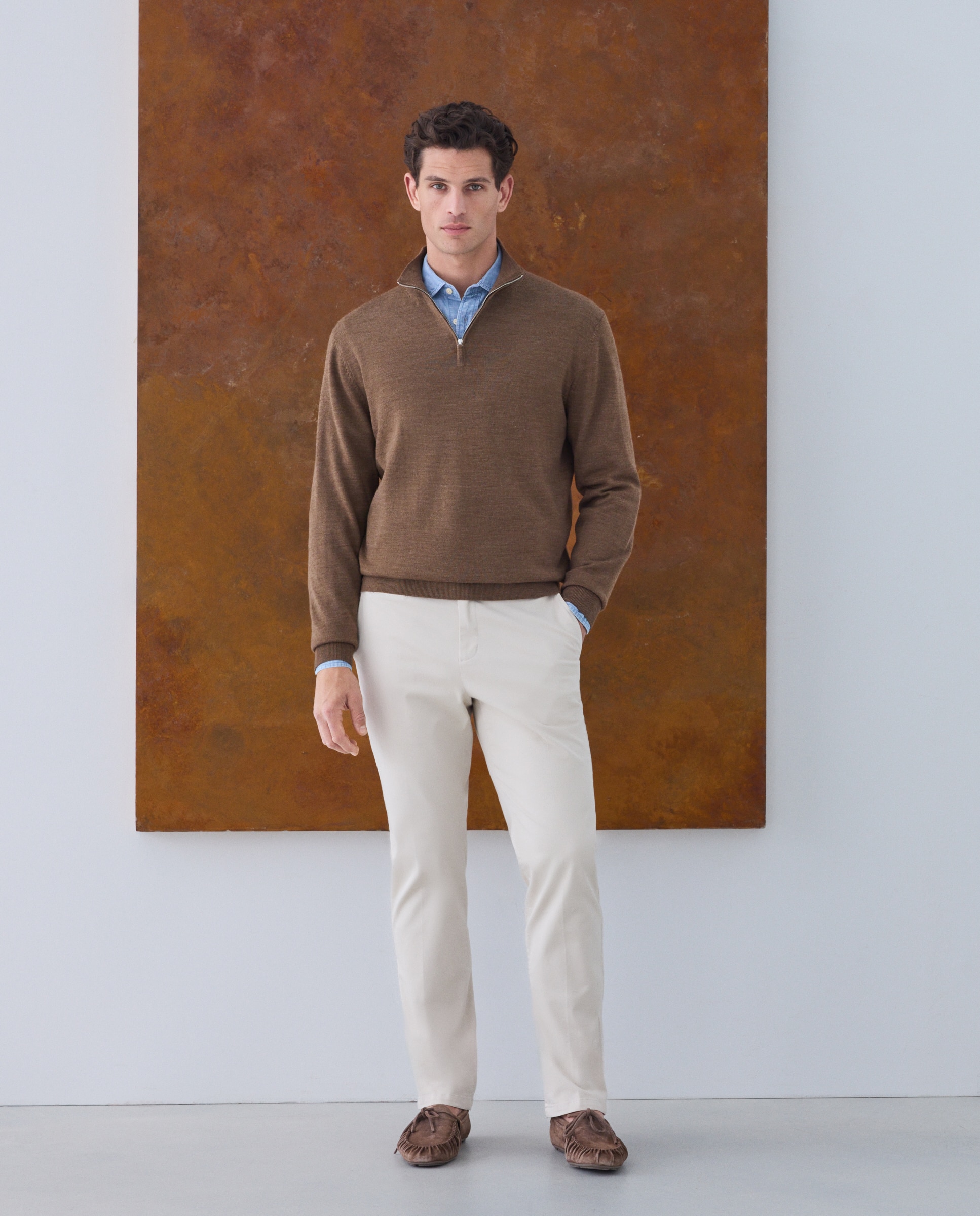 Jersey cuello semicisne lavable 100% lana merino de hombre - Emidio Tucci - Marrón Marrón-2