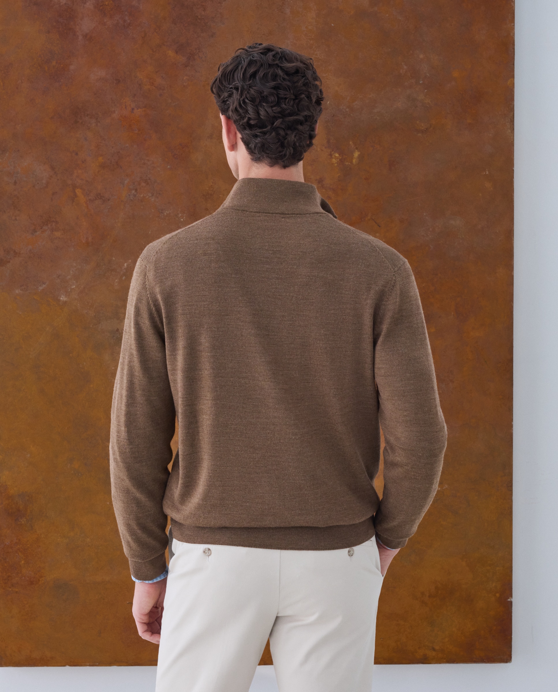 Jersey cuello semicisne lavable 100% lana merino de hombre - Emidio Tucci - Marrón Marrón-3