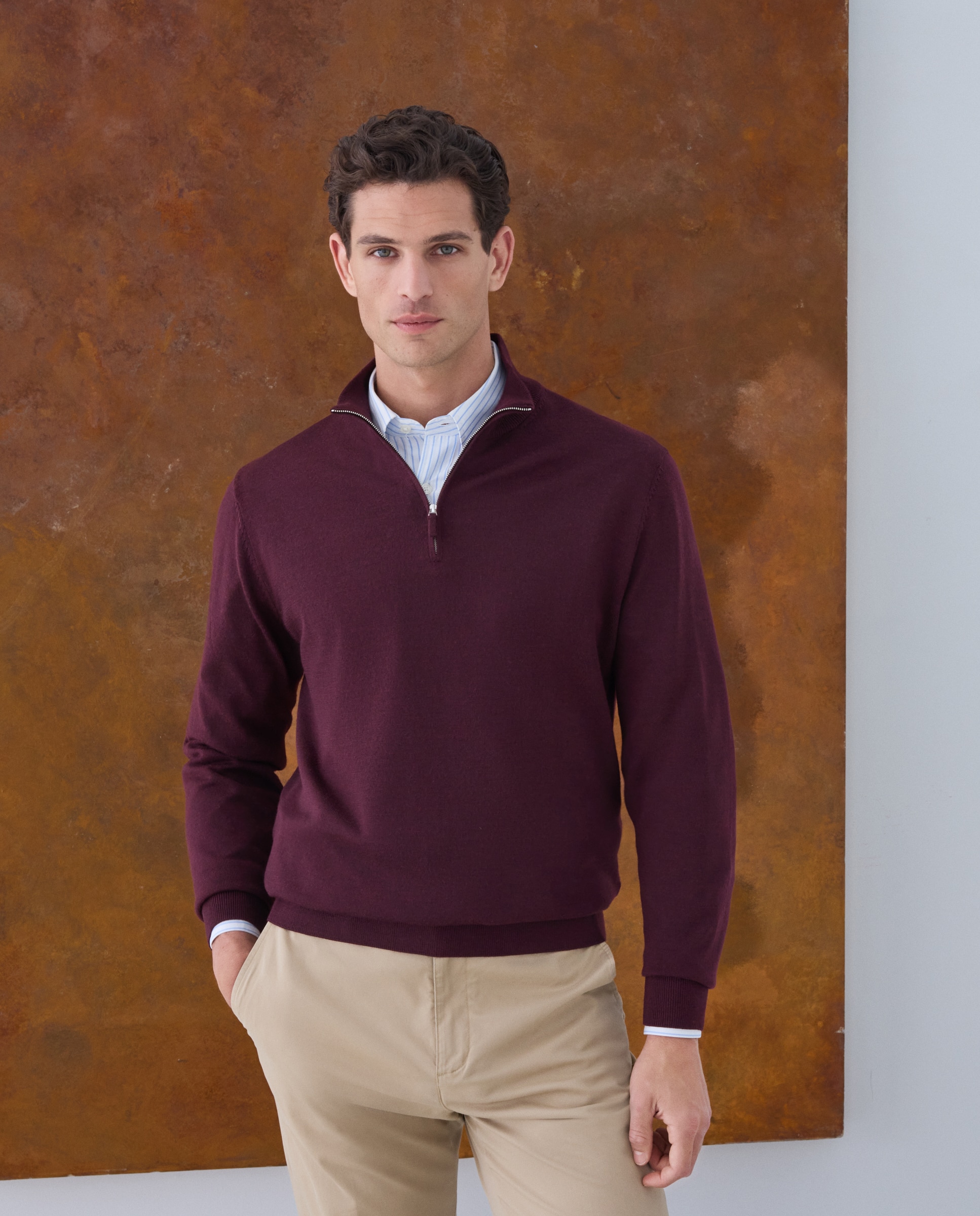 Jersey cuello semicisne lavable 100% lana merino de hombre - Emidio Tucci - Burdeos Burdeos-1