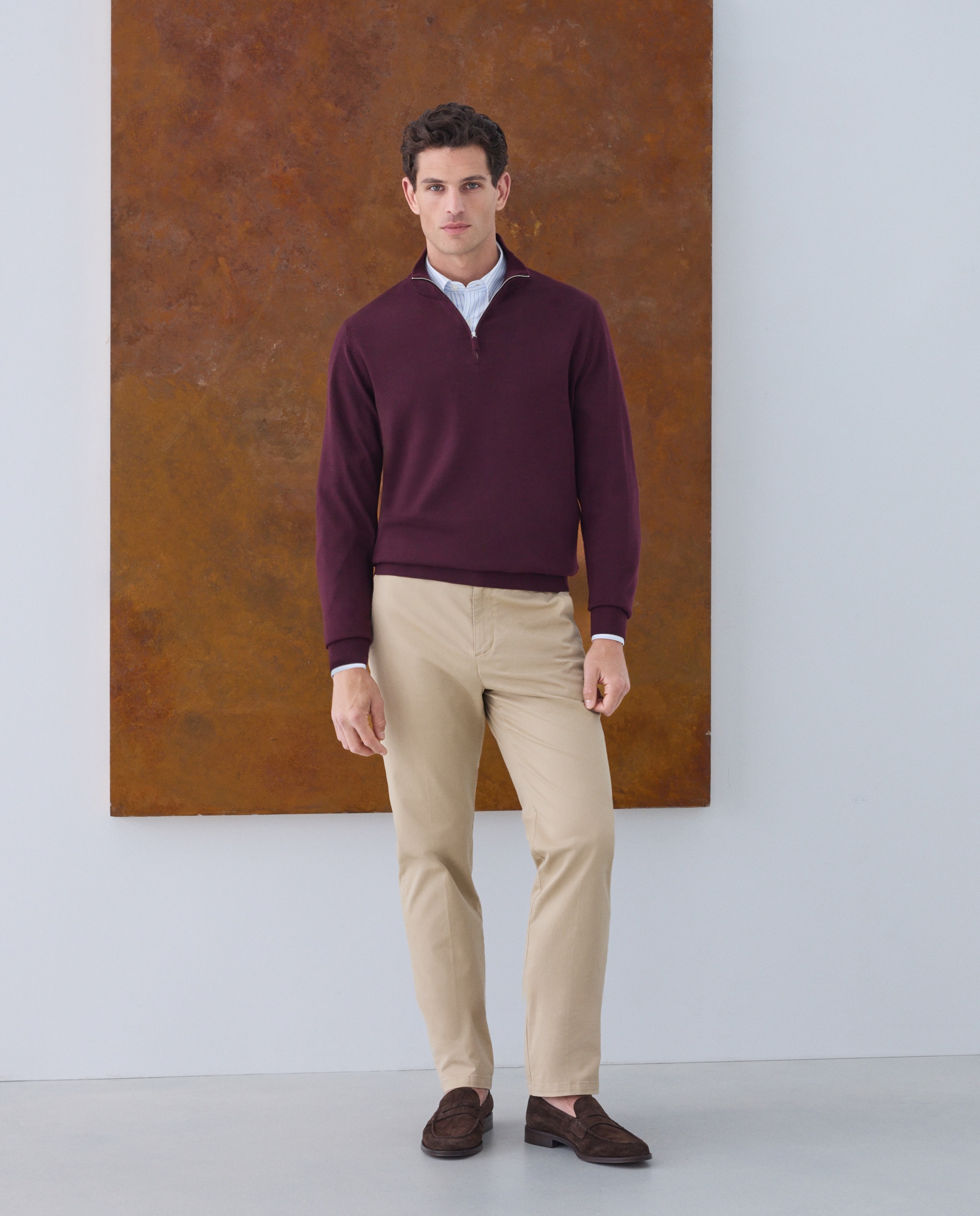 Jersey cuello semicisne lavable 100% lana merino de hombre - Emidio Tucci - Burdeos Burdeos-2