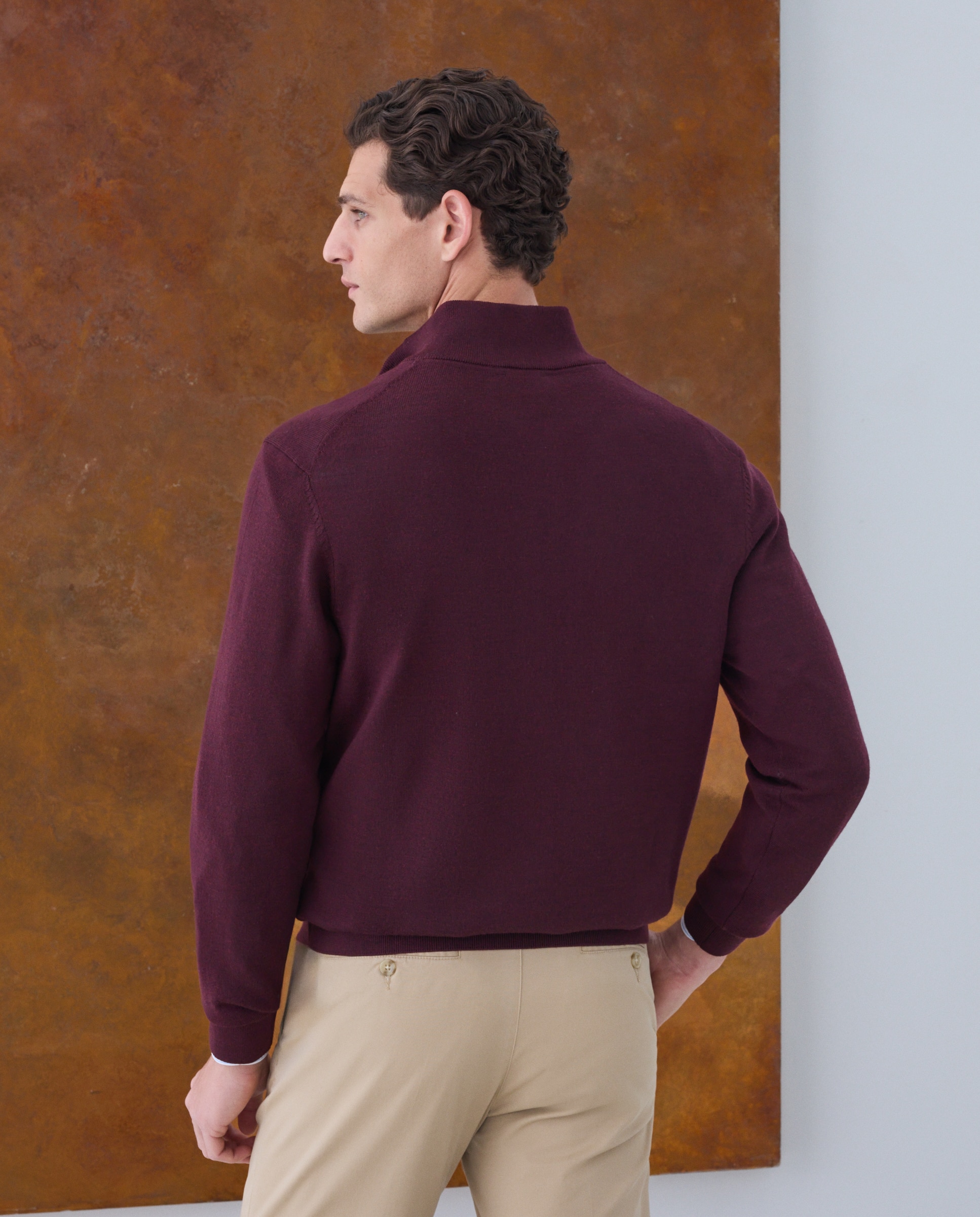 Jersey cuello semicisne lavable 100% lana merino de hombre - Emidio Tucci - Burdeos Burdeos-3