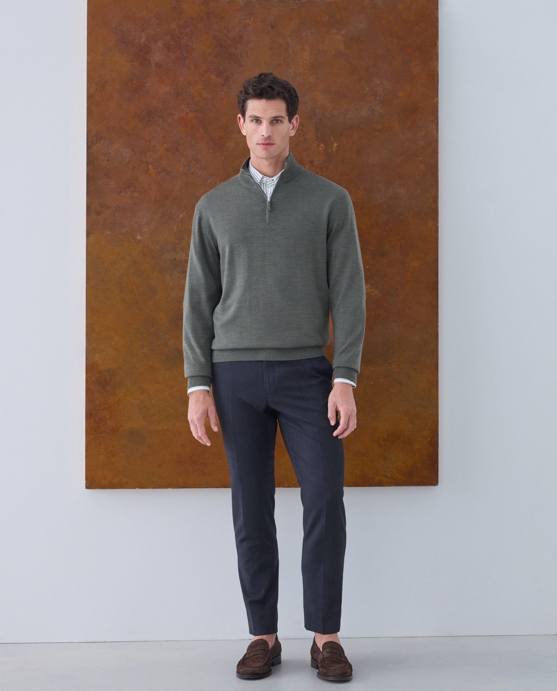 Jersey cuello semicisne lavable 100% lana merino de hombre - Emidio Tucci - Kaki Kaki-2