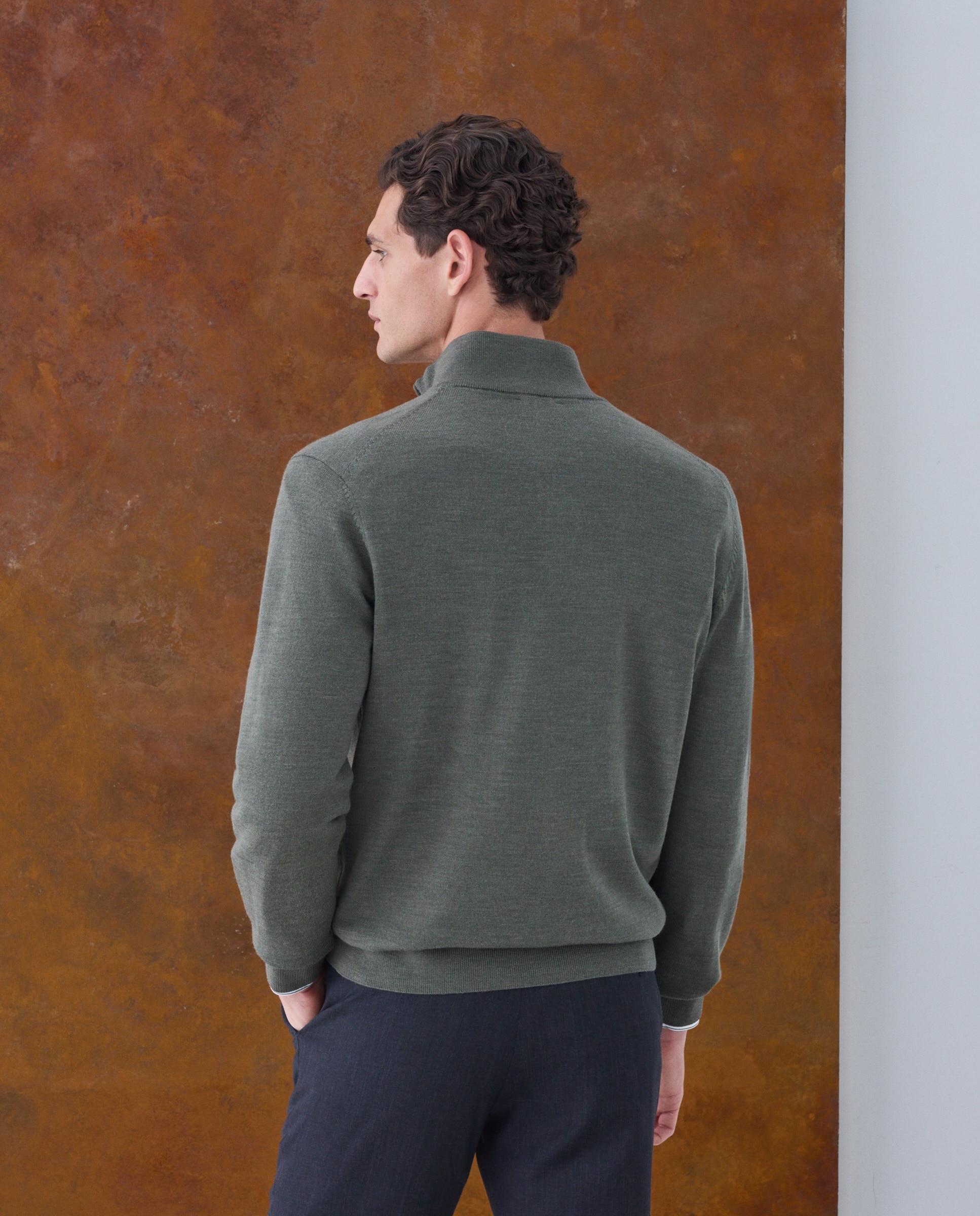 Jersey cuello semicisne lavable 100% lana merino de hombre - Emidio Tucci - Kaki Kaki-3