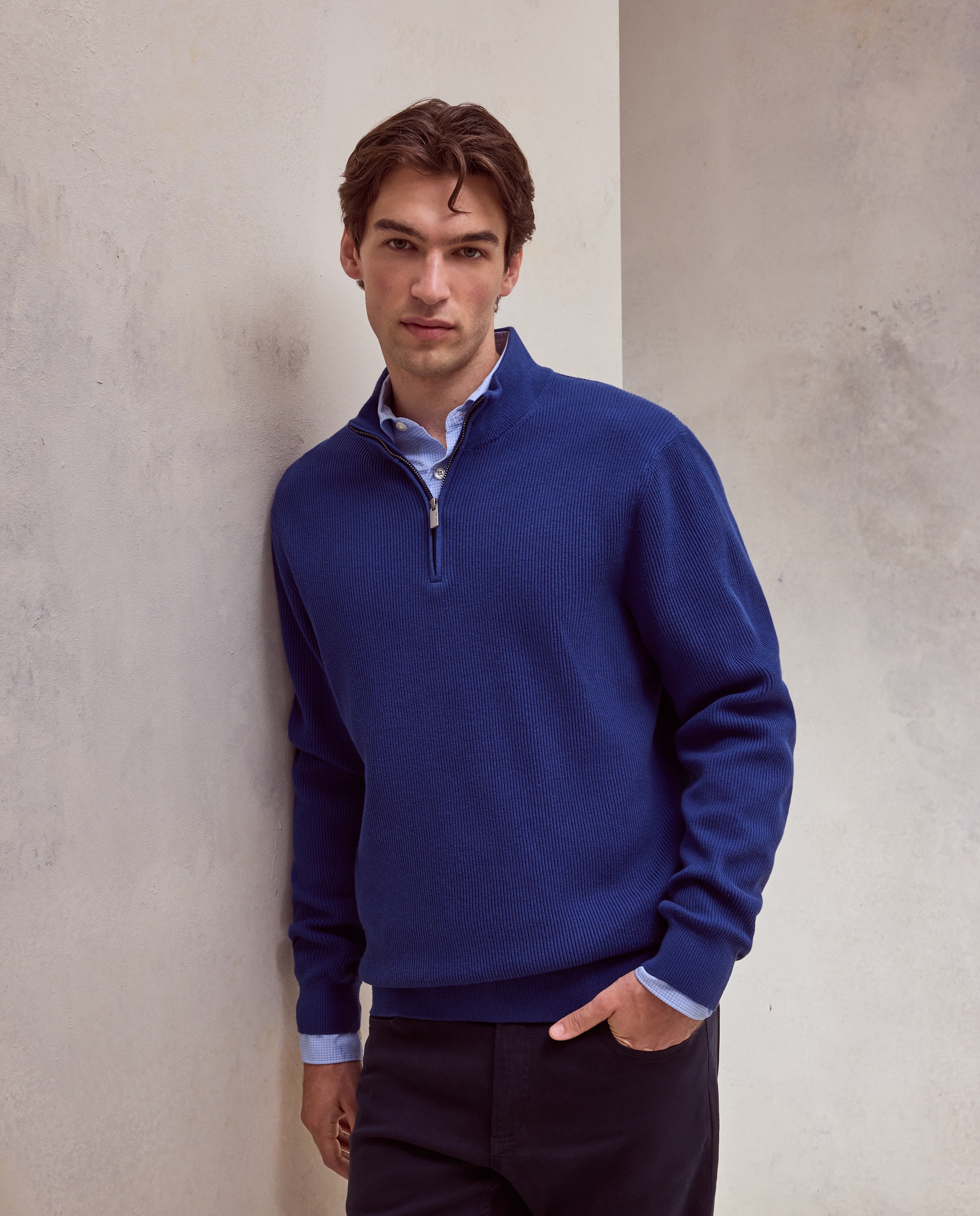 Sueter media cremallera hombre. - Dustin - Azul Azul-1