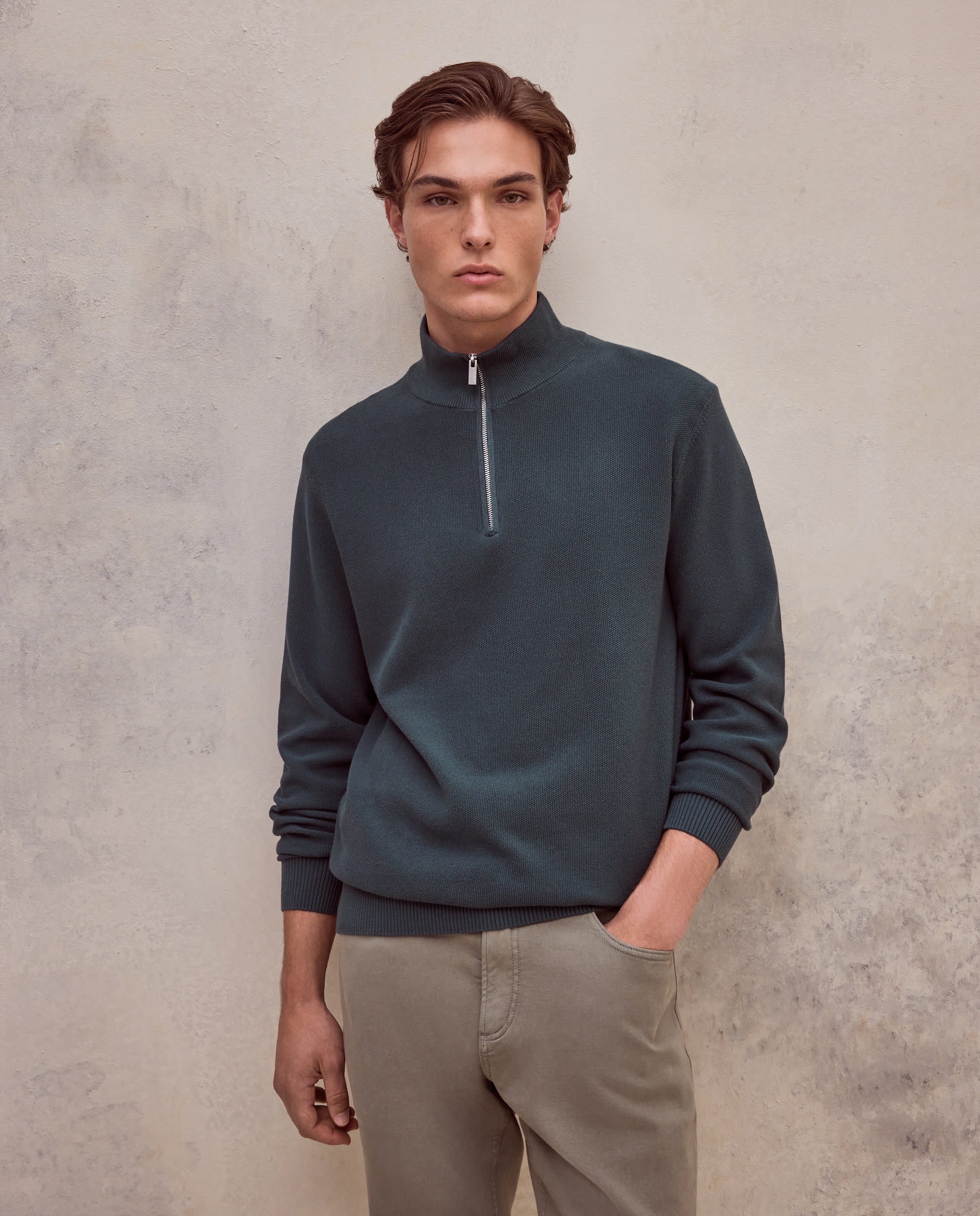 Sueter media cremallera hombre. - Dustin - Verde Verde-1