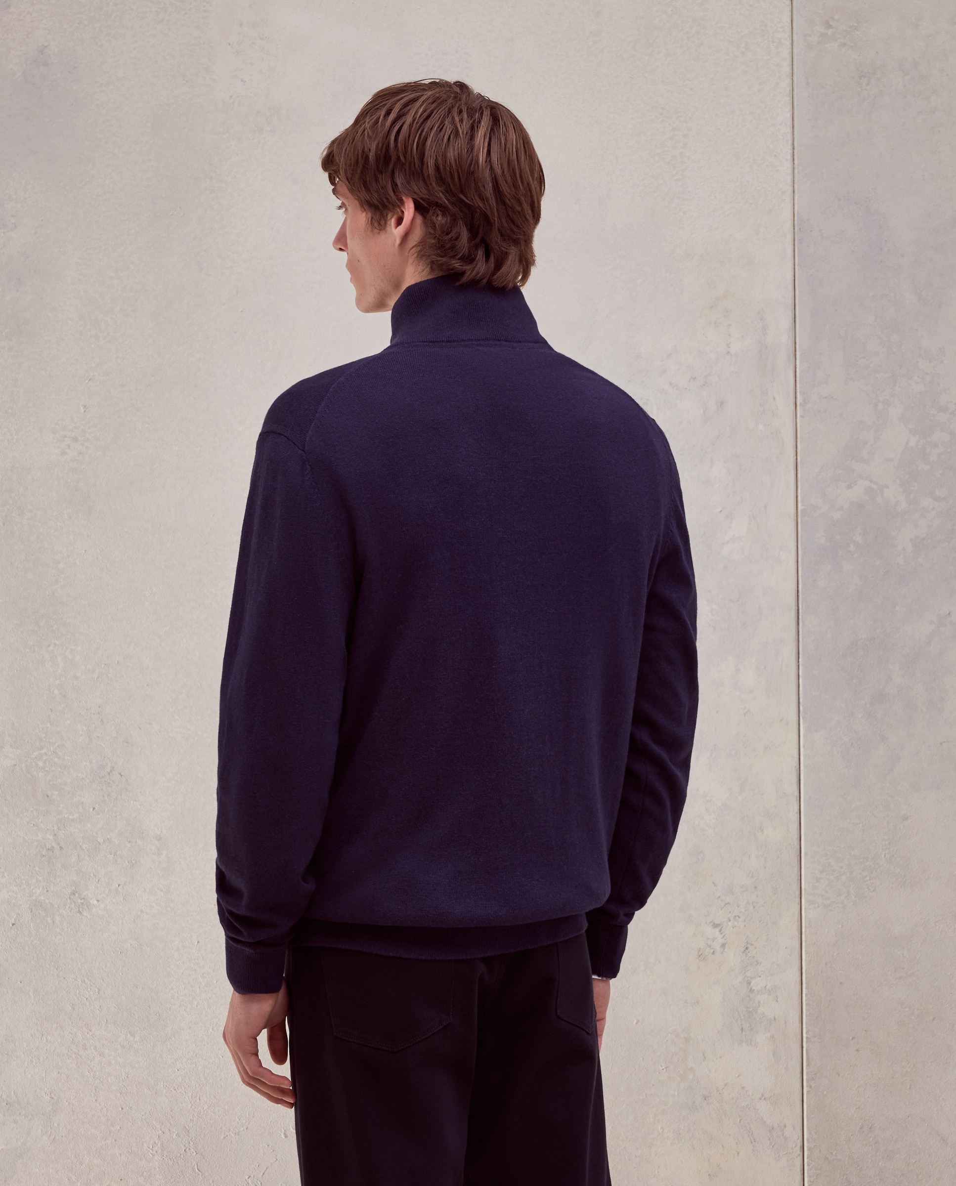 Jersey media cremallera liso algodón - Dustin - cashmere de hombre - Azul marino Azul marino-4