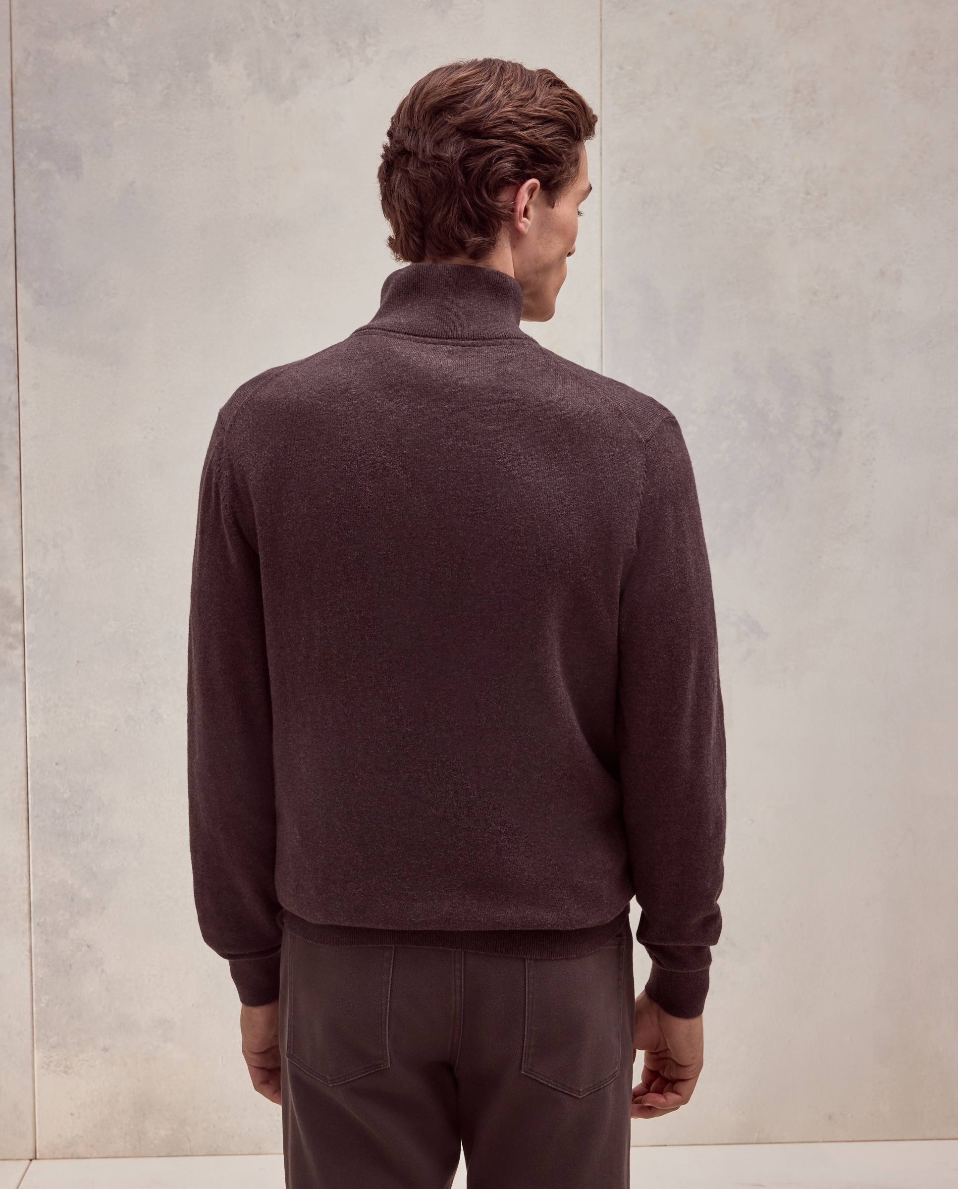 Jersey media cremallera liso algodón - Dustin - cashmere de hombre - Marrón oscuro Marrón oscuro-3