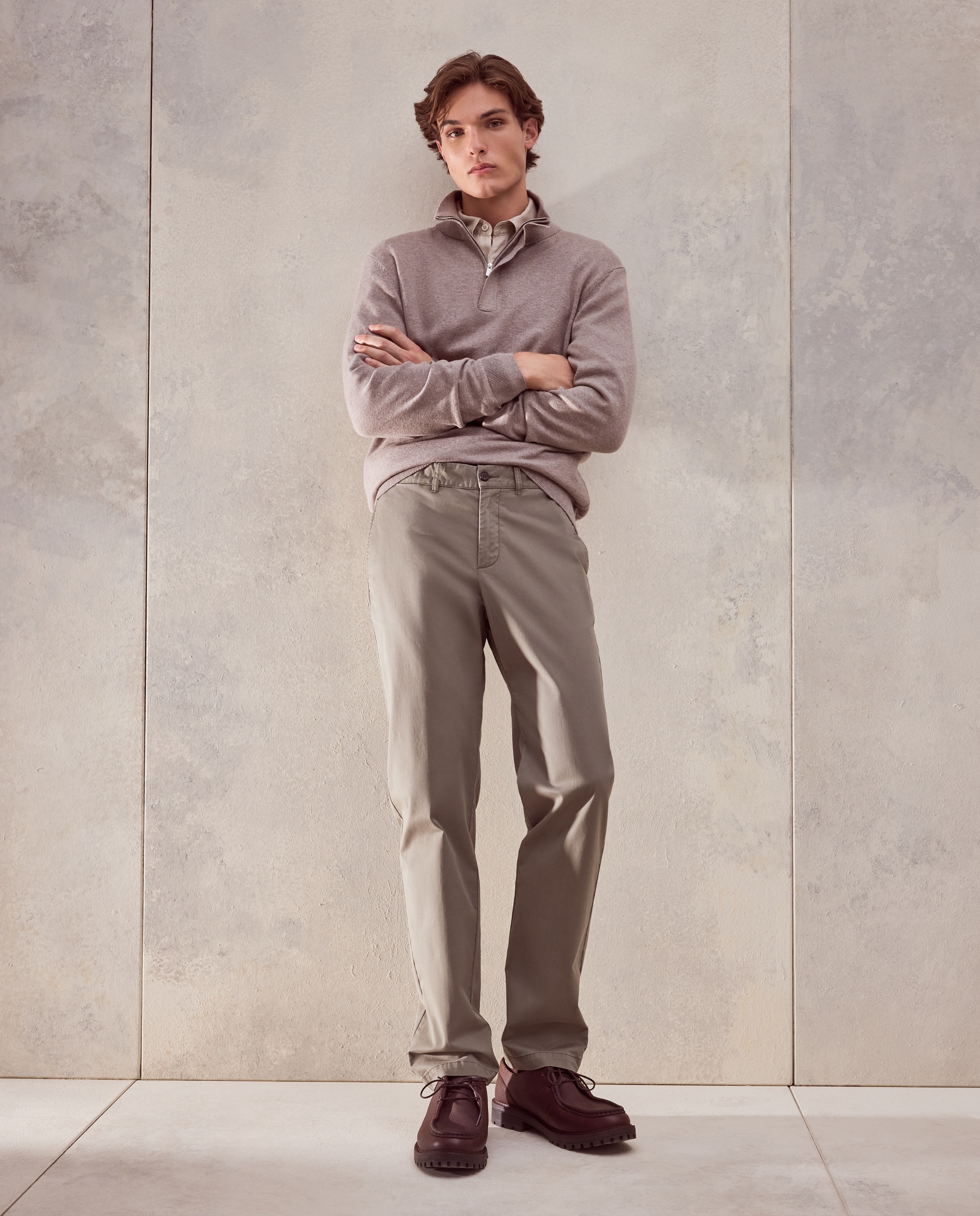 Jersey media cremallera liso algodón - Dustin - cashmere de hombre - Marrón claro Marrón claro-2