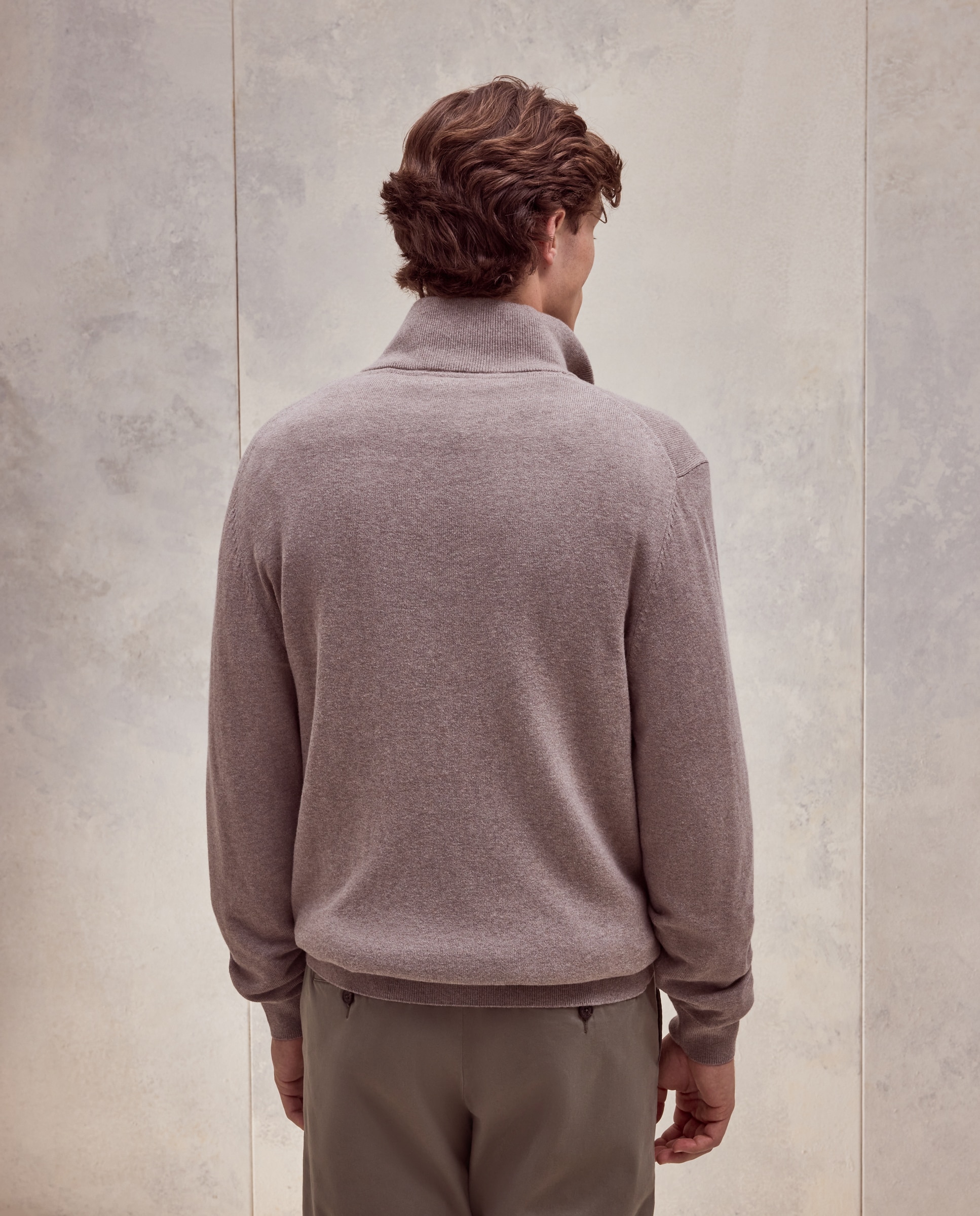 Jersey media cremallera liso algodón - Dustin - cashmere de hombre - Marrón claro Marrón claro-3