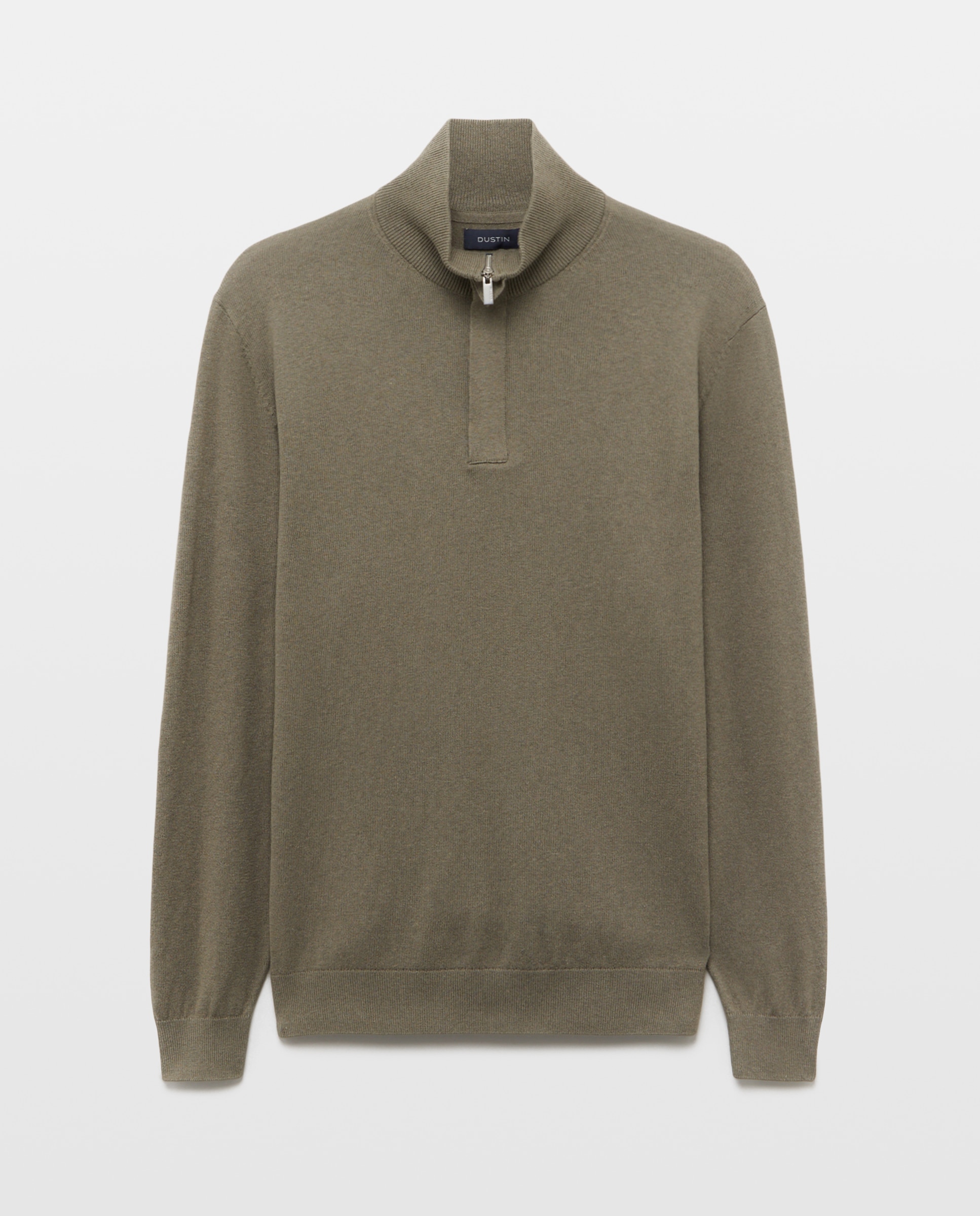 Camisola de Malha Lisa de Algodão e Caxemira com Meio Fecho de Correr Verde-5
