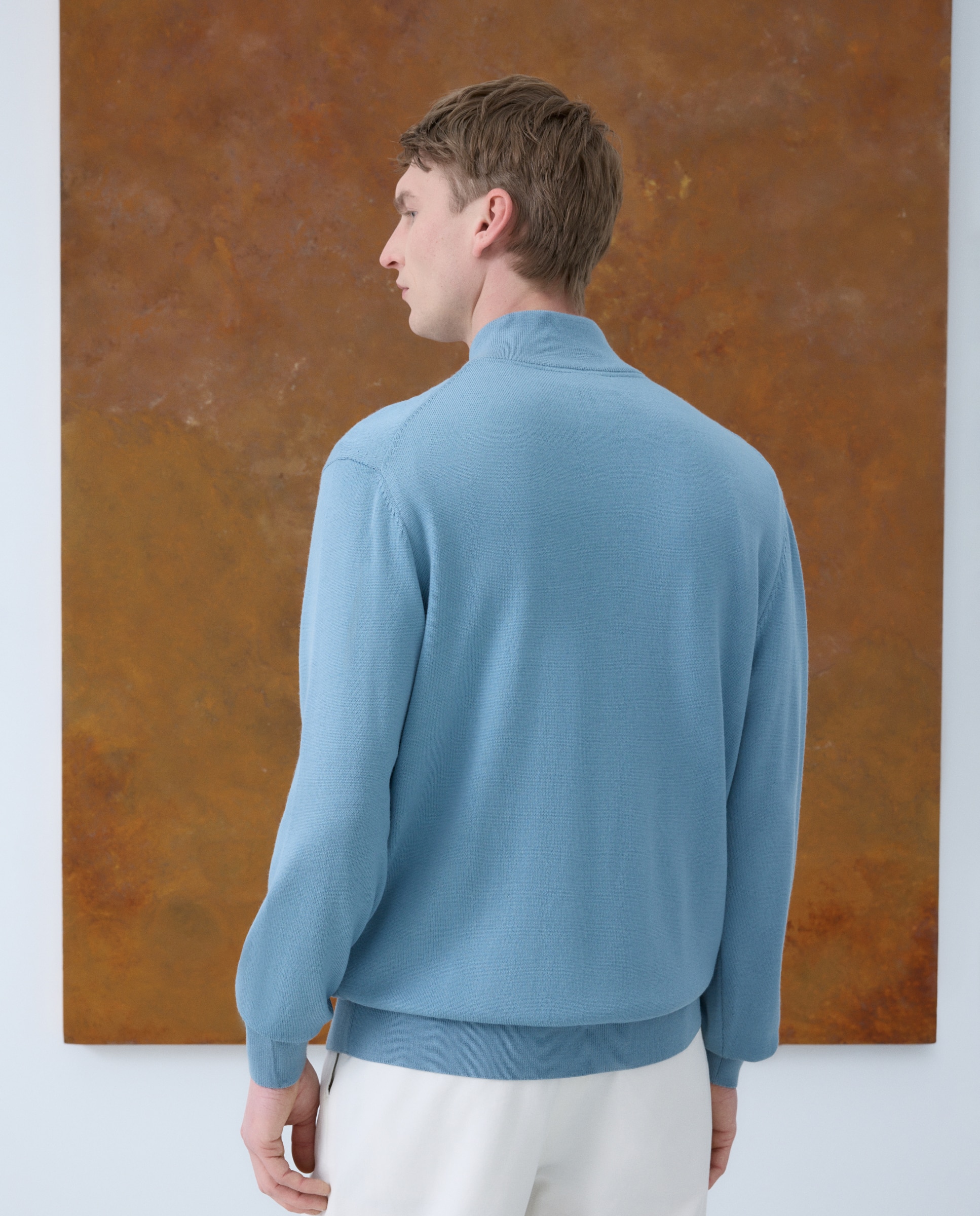 Cardigan Liso 100% Lã Merino com Fecho de Correr Azul-claro-4