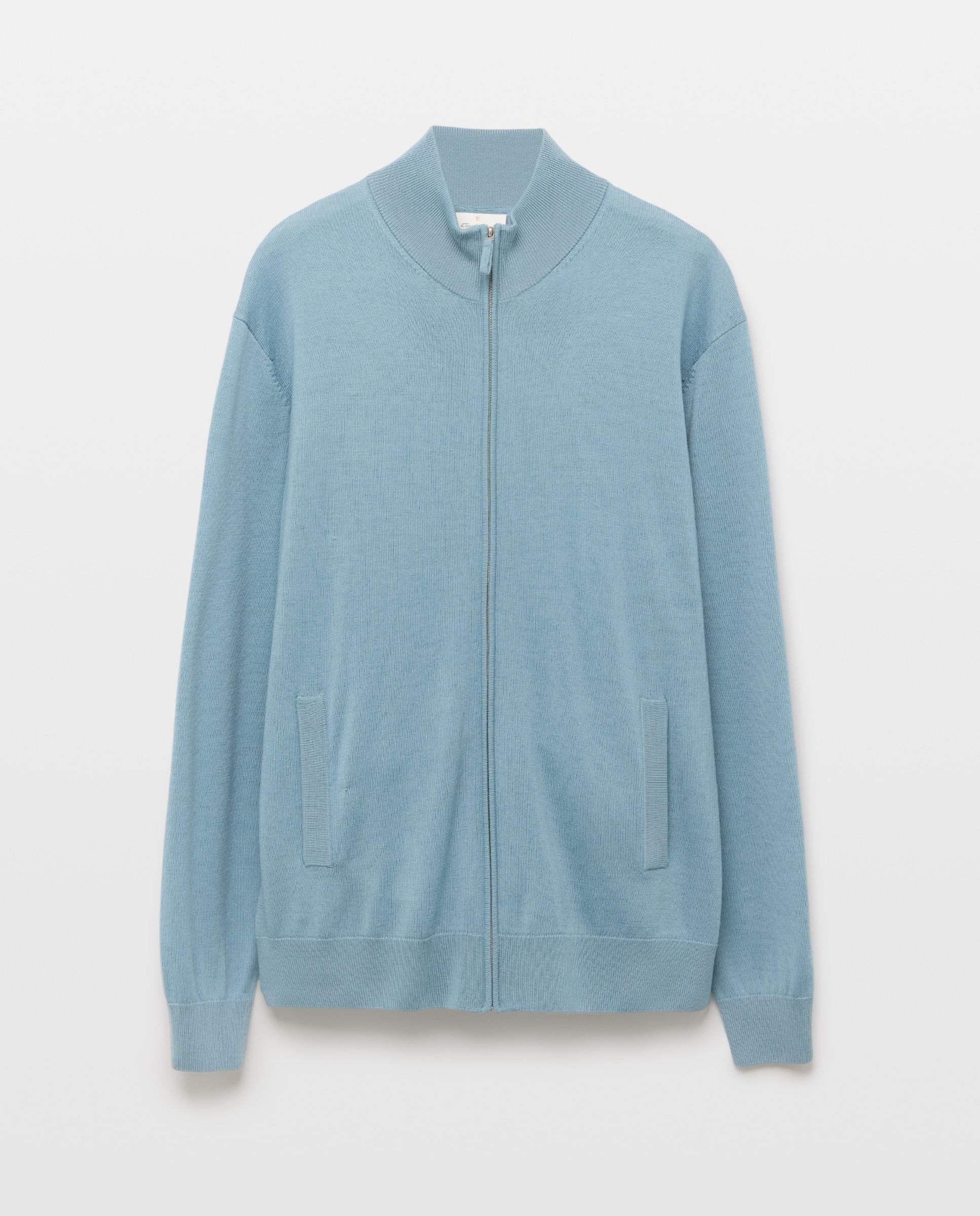 Cardigan Liso 100% Lã Merino com Fecho de Correr Azul-claro-5