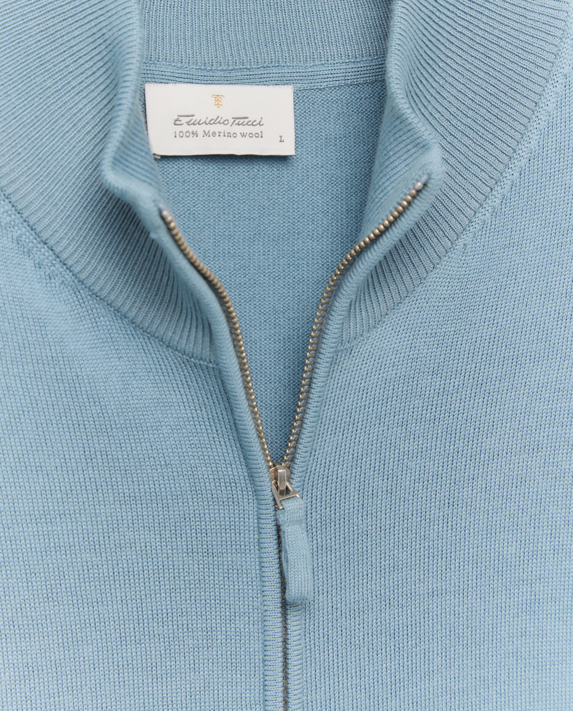 Cardigan Liso 100% Lã Merino com Fecho de Correr Azul-claro-6