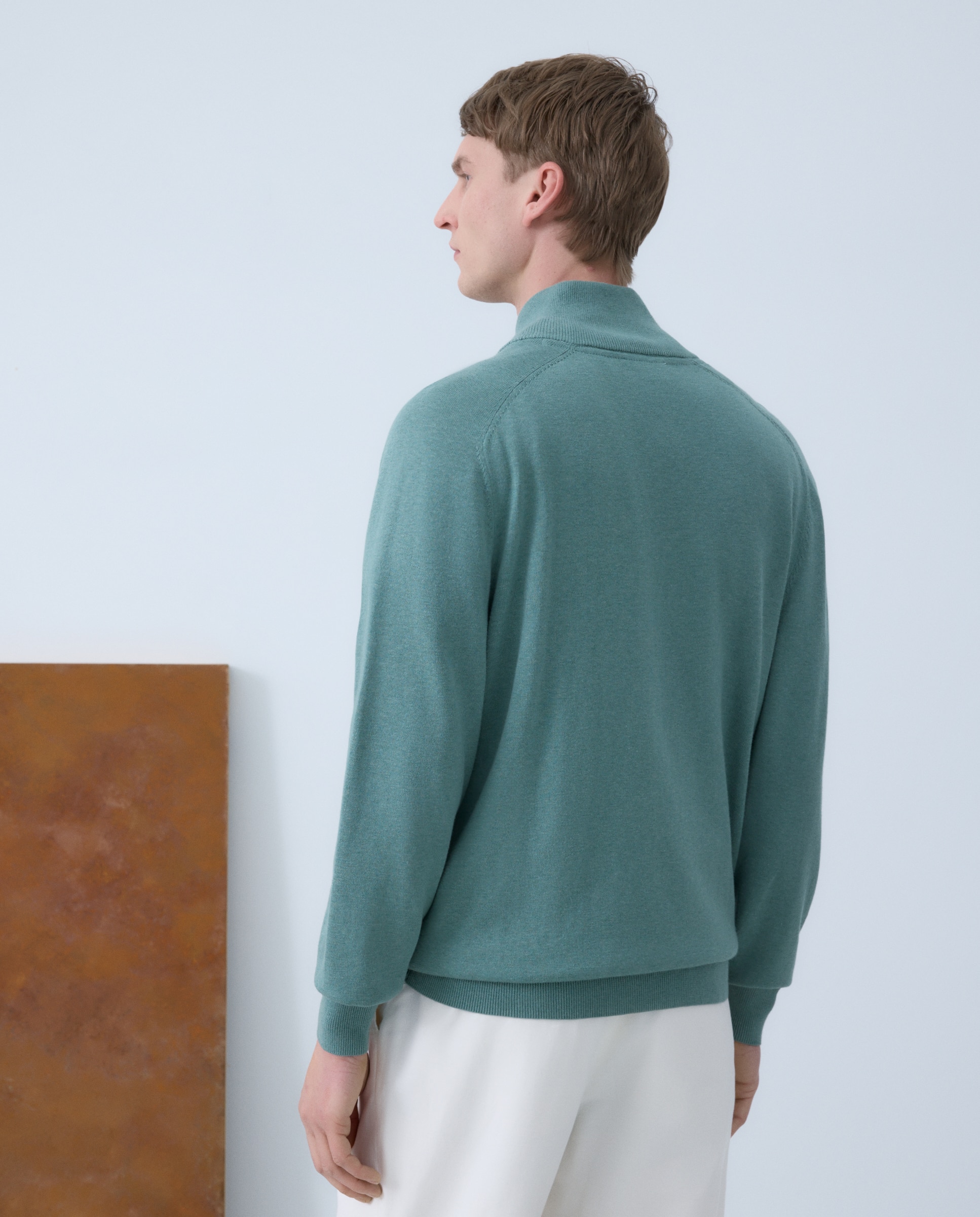 Cardigan de hombre de c/semicisne cremallera liso algodón seda - Emidio Tucci - Azul Verde-3
