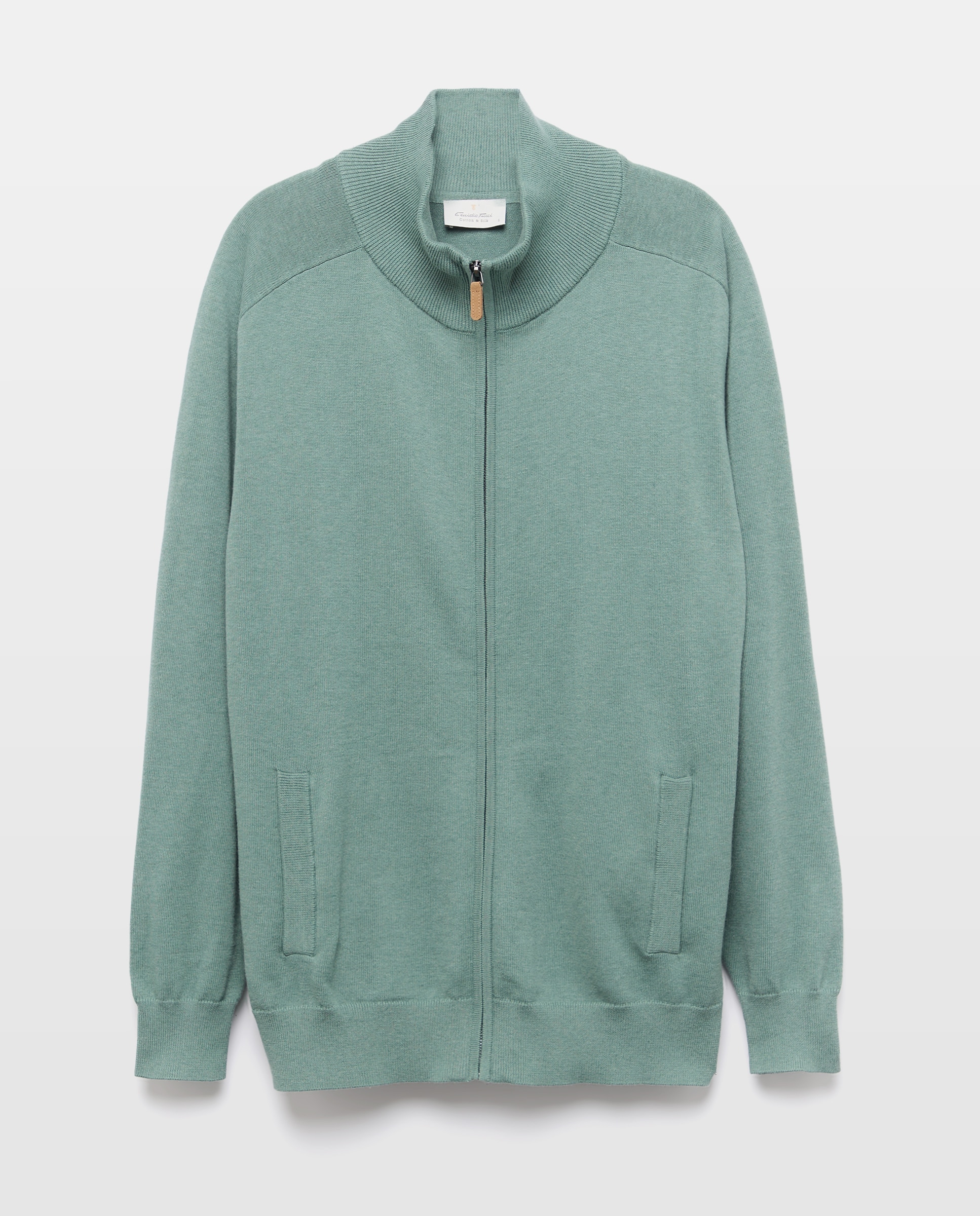Cardigan de hombre de c/semicisne cremallera liso algodón seda - Emidio Tucci - Azul Verde-4
