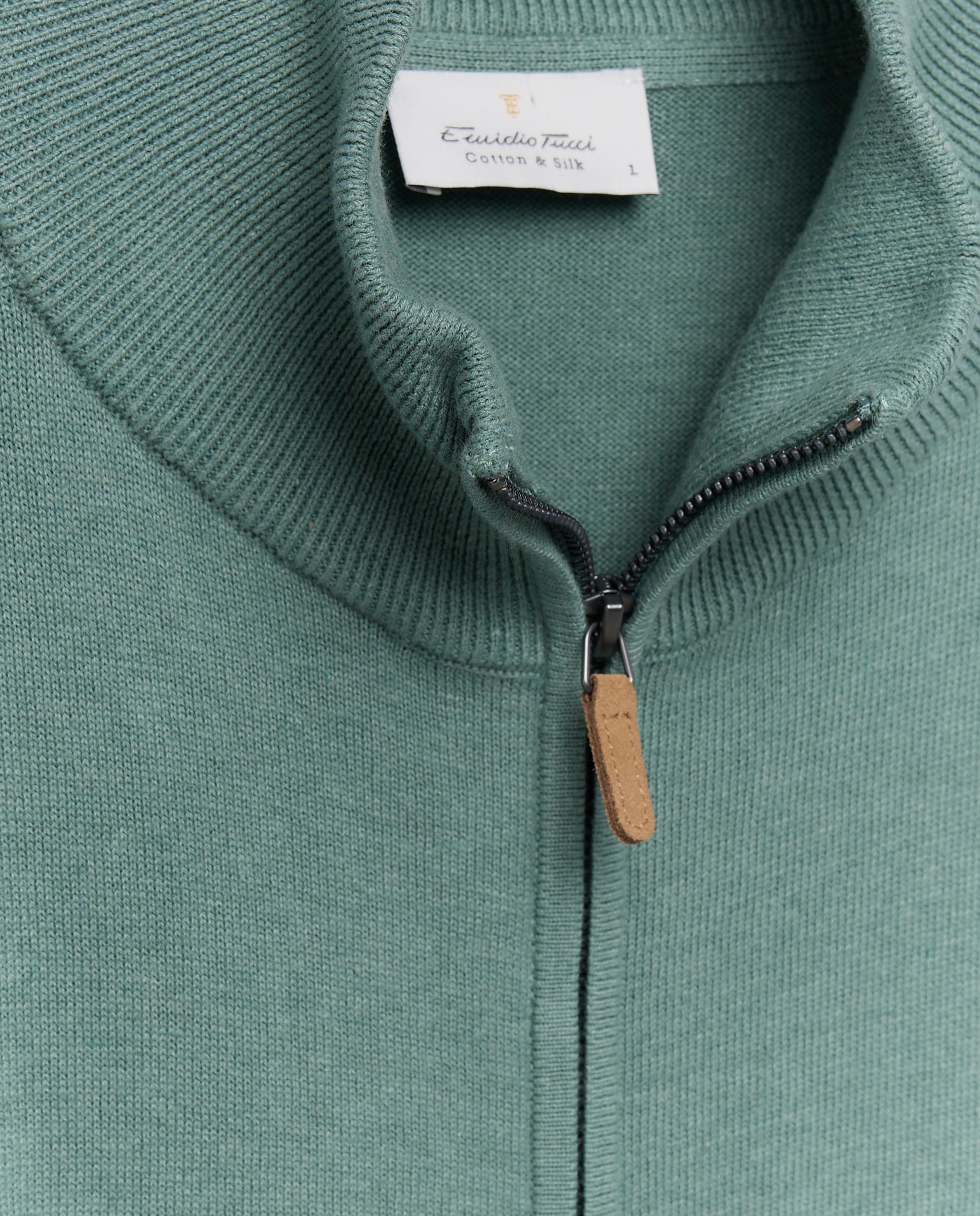 Cardigan de hombre de c/semicisne cremallera liso algodón seda - Emidio Tucci - Azul Verde-5