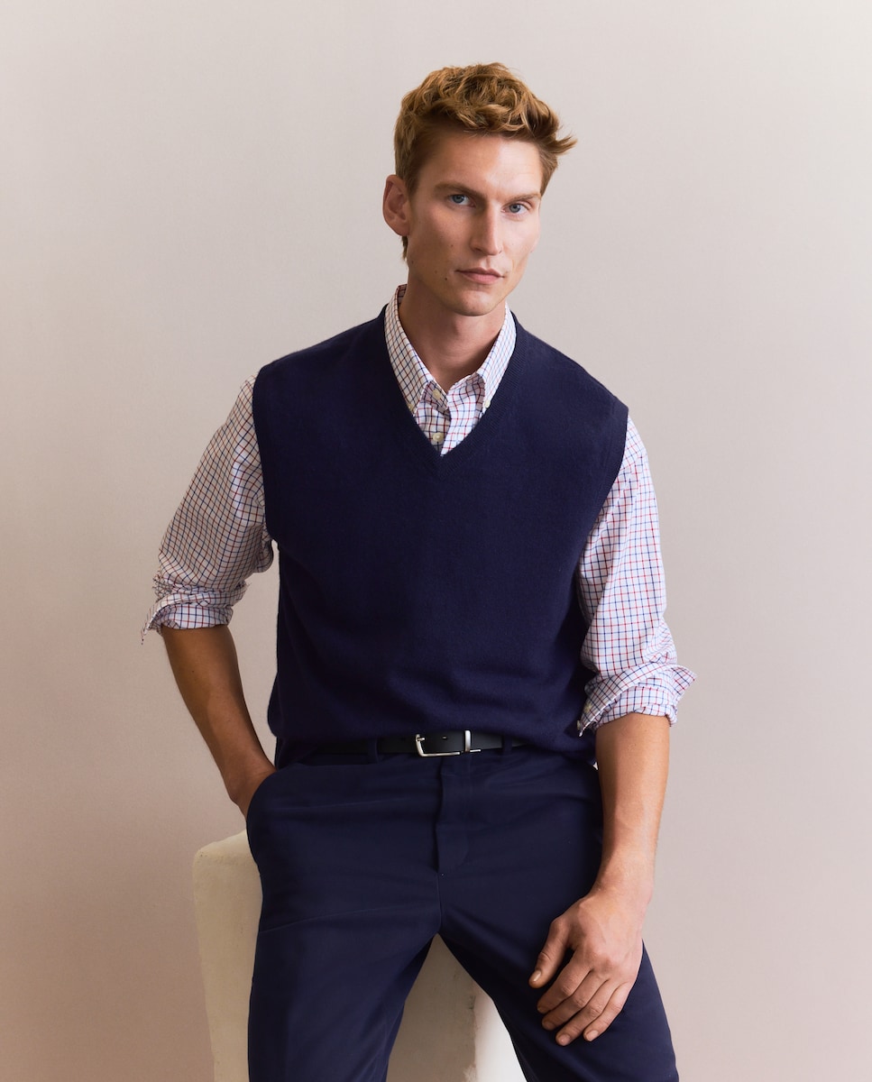 Colete Fechado Liso de Caxemira Azul-marinho-2