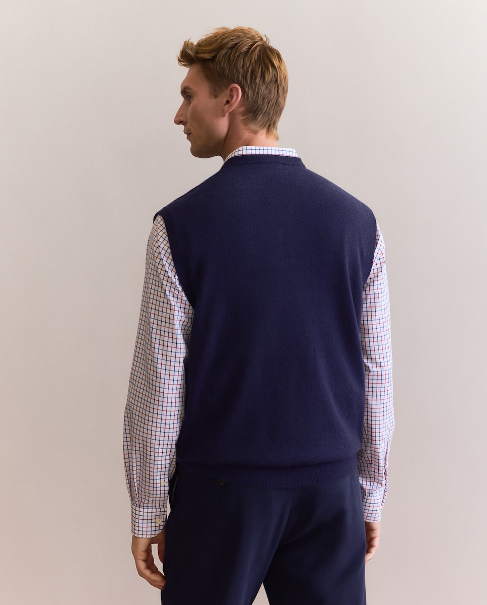 Colete Fechado Liso de Caxemira Azul-marinho-3