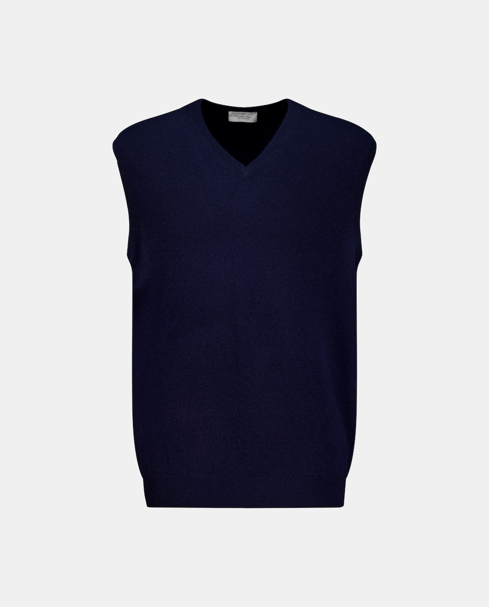 Colete Fechado Liso de Caxemira Azul-marinho-4