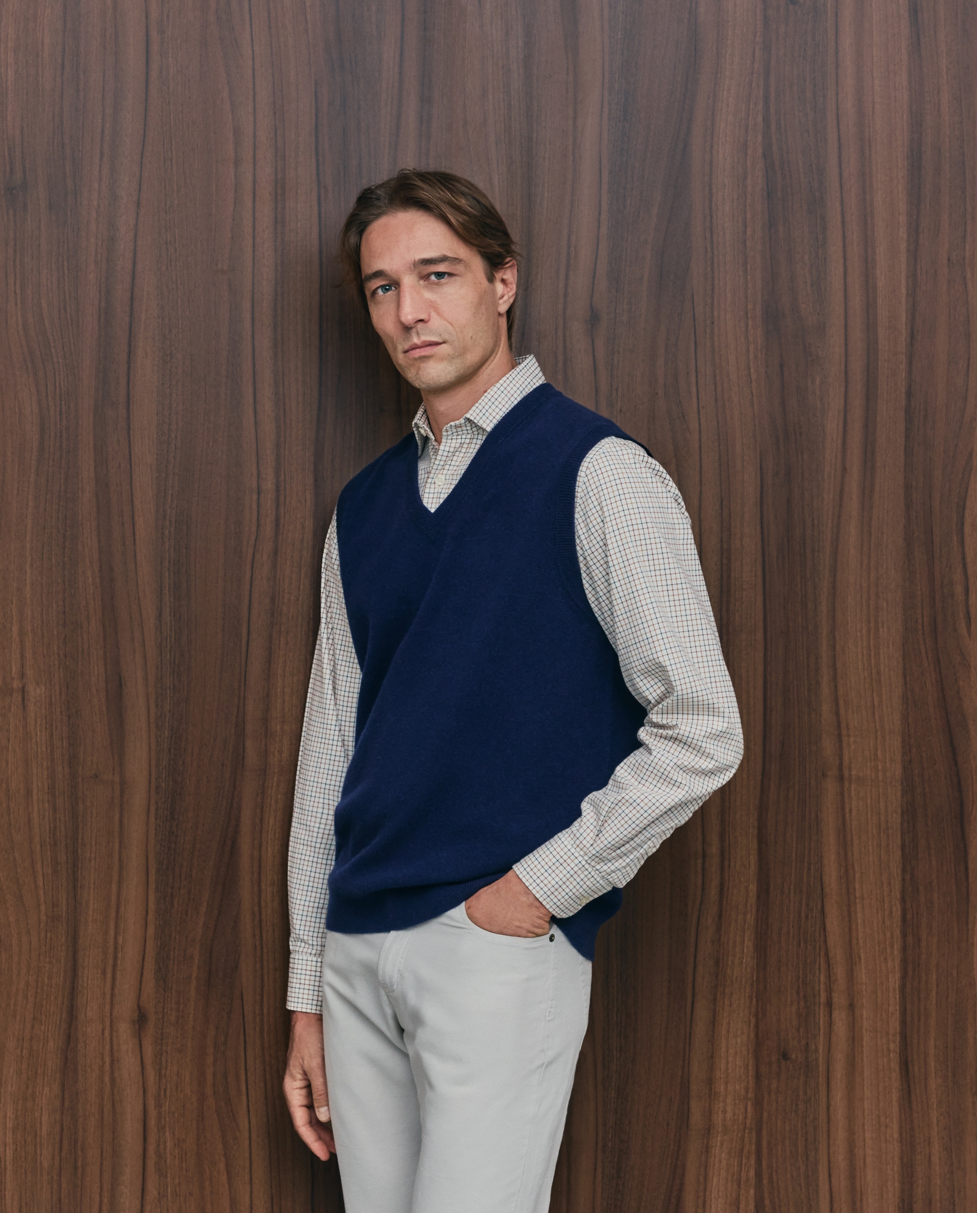 Chaleco cuello pico cerrado lana/cashmere de hombre - Emidio Tucci - Azul marino Azul marino-1
