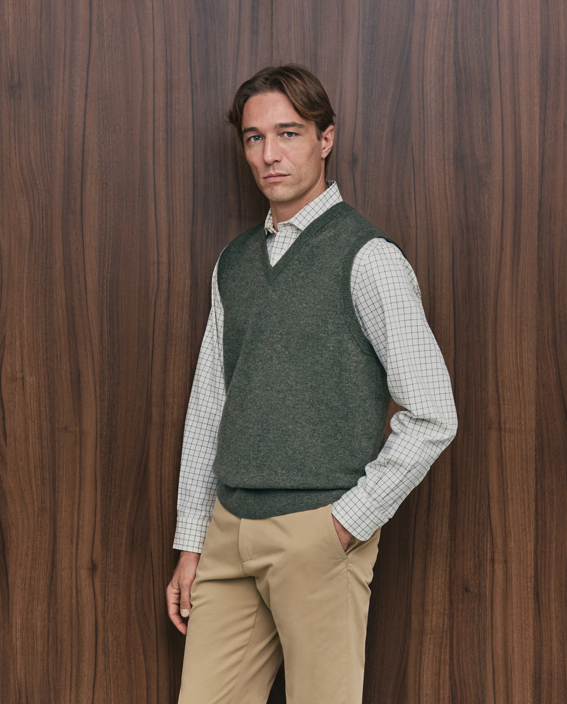 Chaleco cuello pico cerrado lana/cashmere de hombre - Emidio Tucci - Kaki Kaki-1