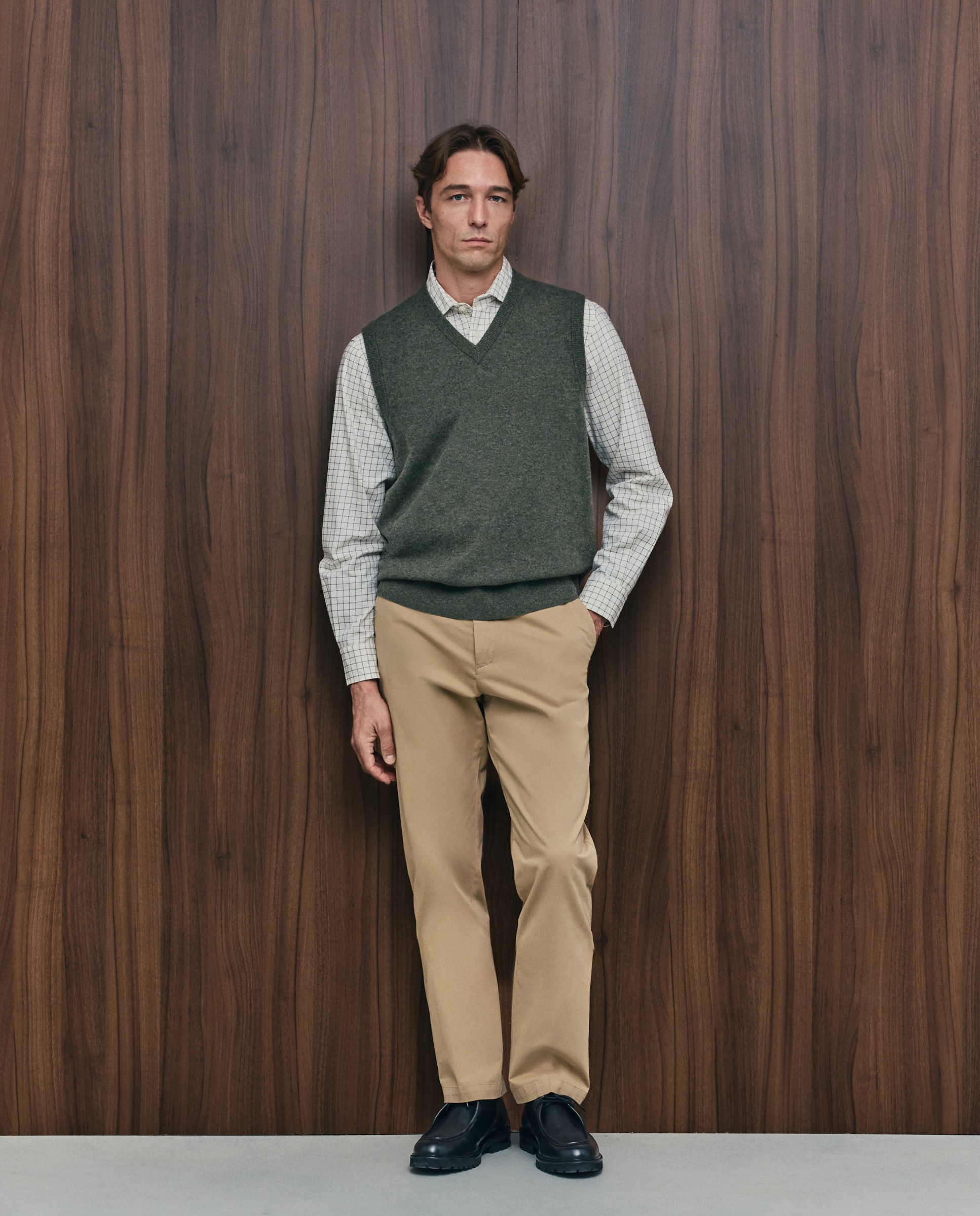 Chaleco cuello pico cerrado lana/cashmere de hombre - Emidio Tucci - Kaki Kaki-2