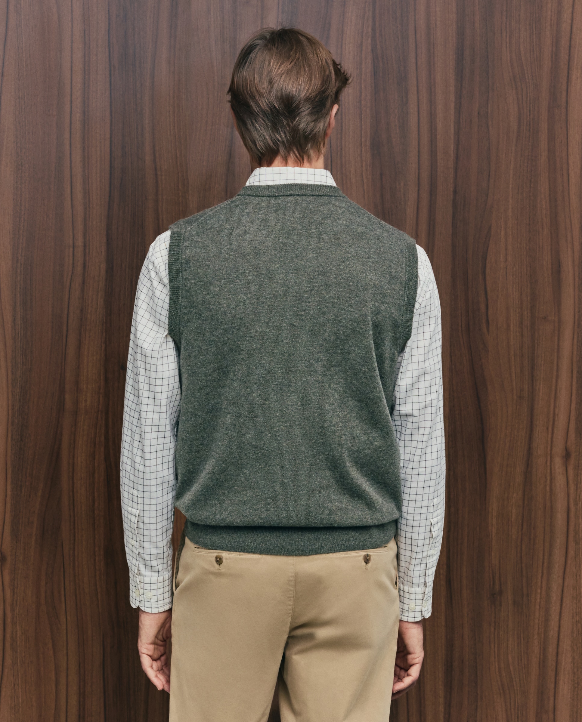 Chaleco cuello pico cerrado lana/cashmere de hombre - Emidio Tucci - Kaki Kaki-3