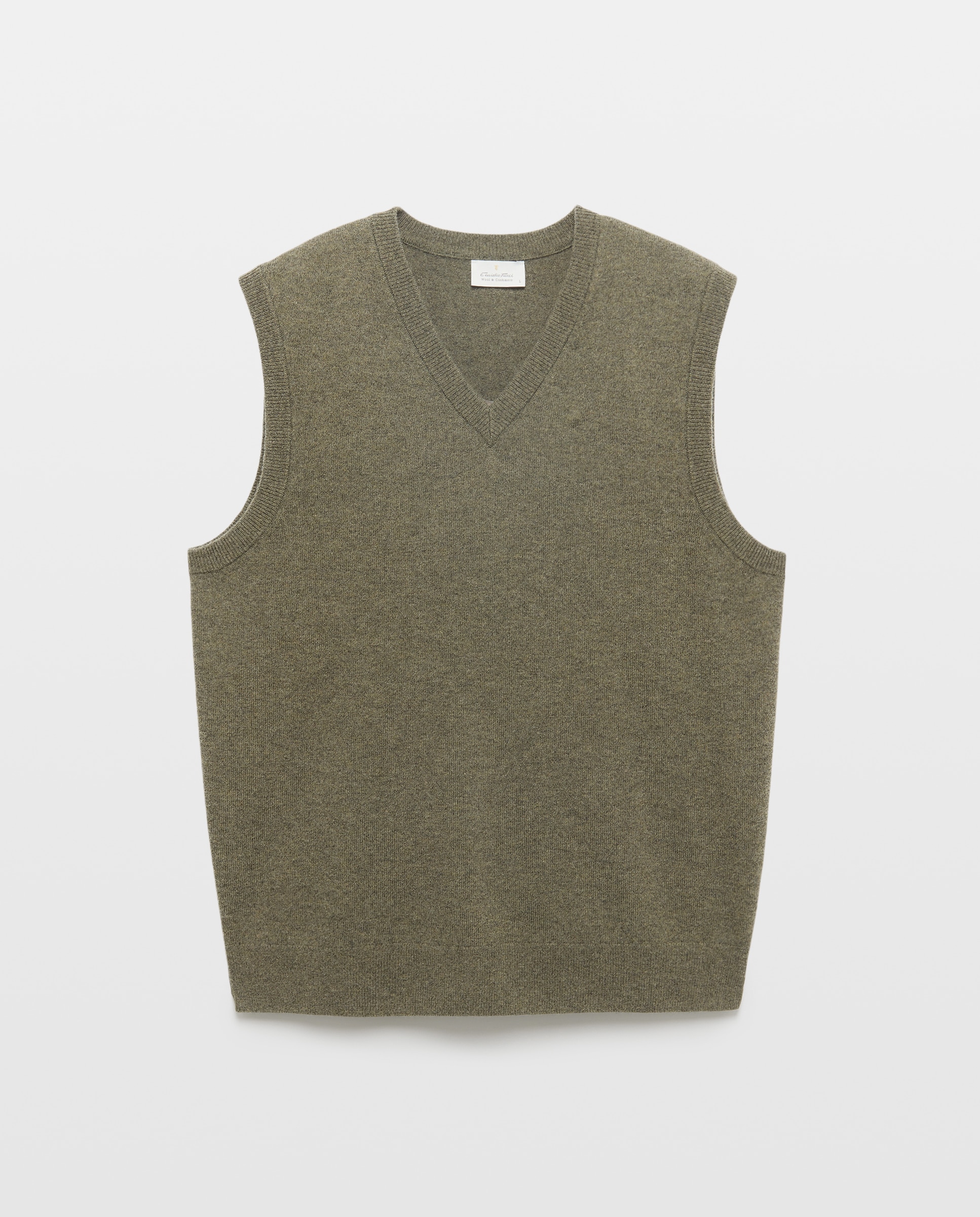 Chaleco cuello pico cerrado lana/cashmere de hombre - Emidio Tucci - Kaki Kaki-4