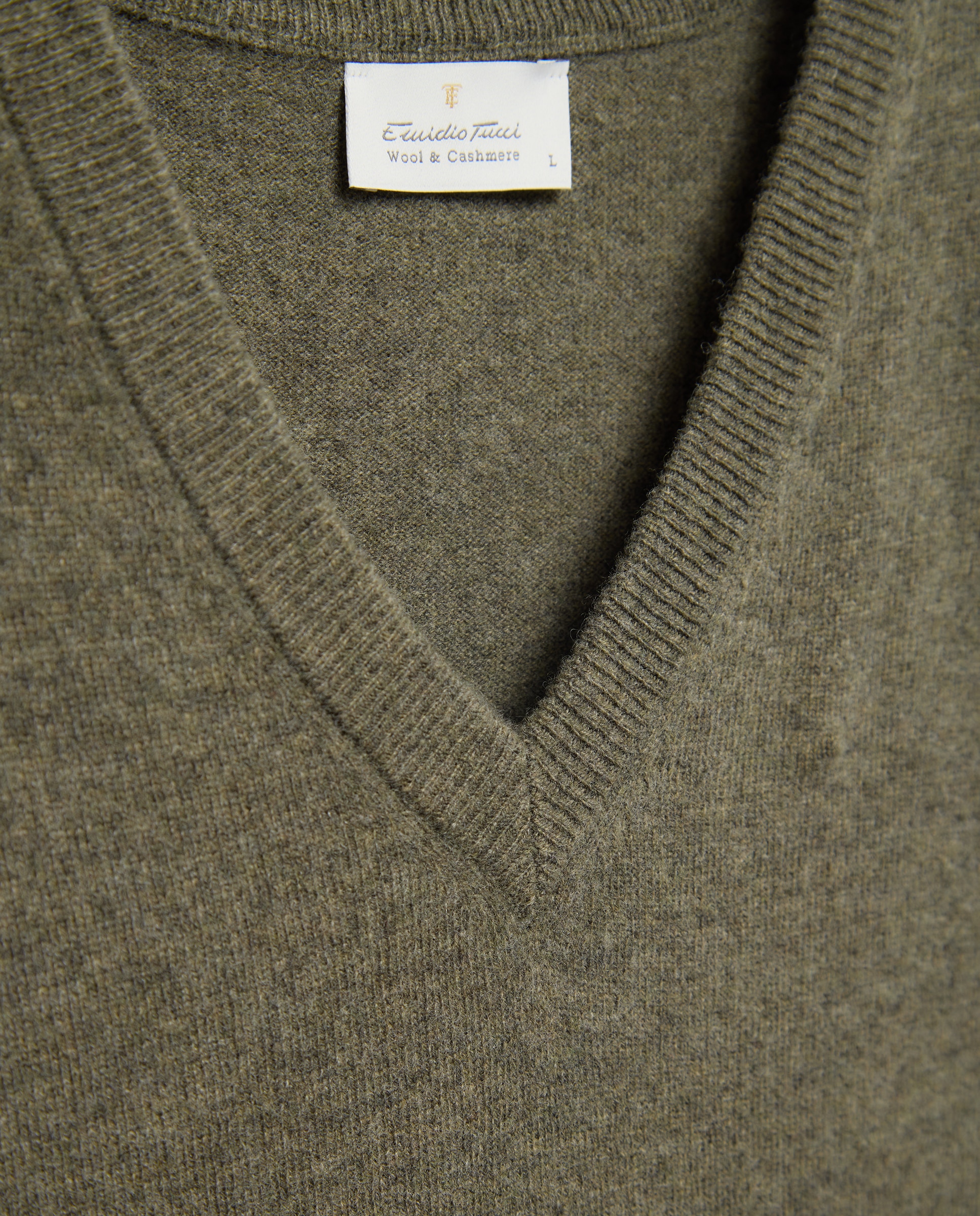 Chaleco cuello pico cerrado lana/cashmere de hombre - Emidio Tucci - Kaki Kaki-5