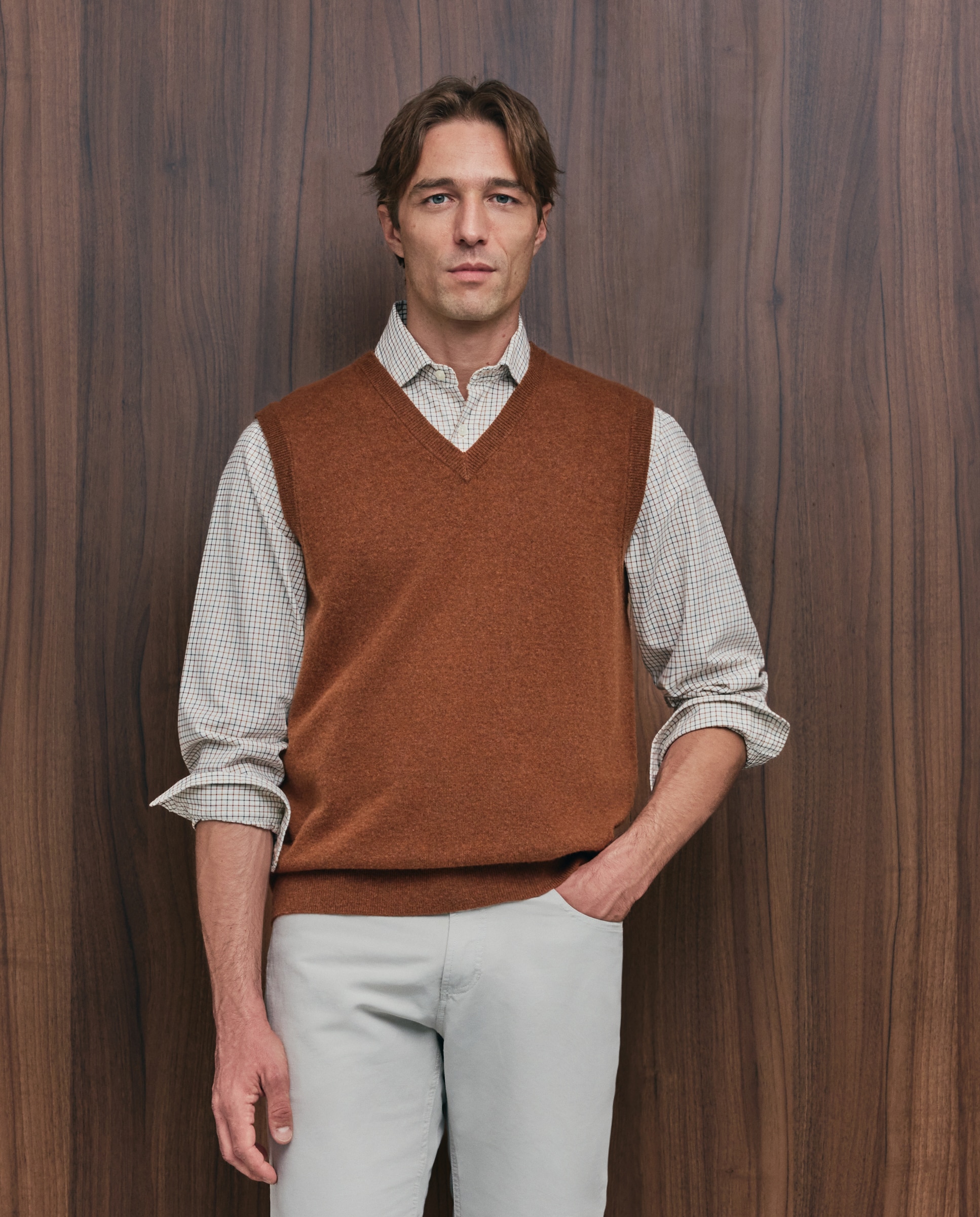 Imagen 0 de Chaleco cuello pico cerrado lana/cashmere de hombre Naranja
