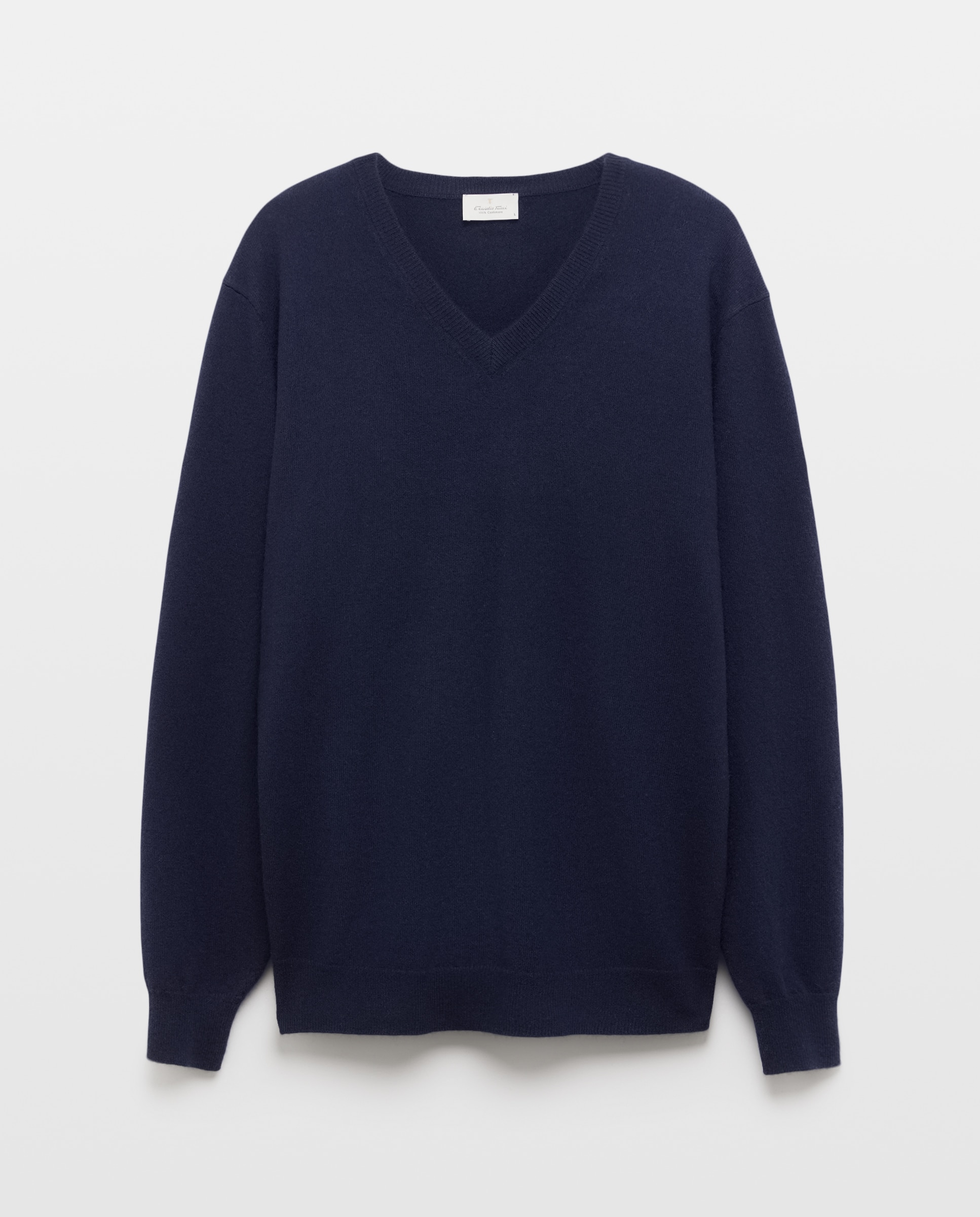 Jersey de hombre de cuello pico liso cashmere - Emidio Tucci - Azul marino Azul marino-5