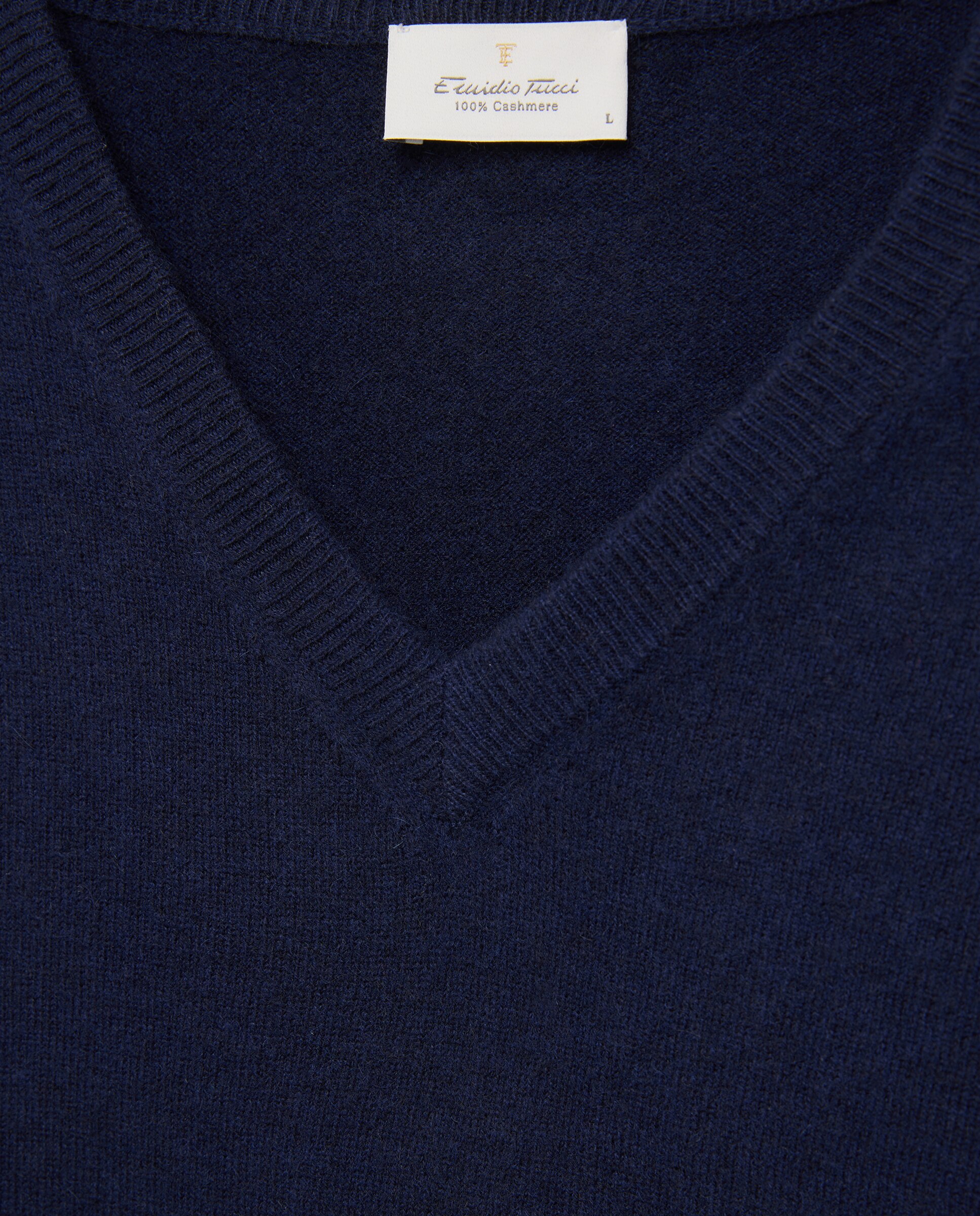 Jersey de hombre de cuello pico liso cashmere - Emidio Tucci - Azul marino Azul marino-6