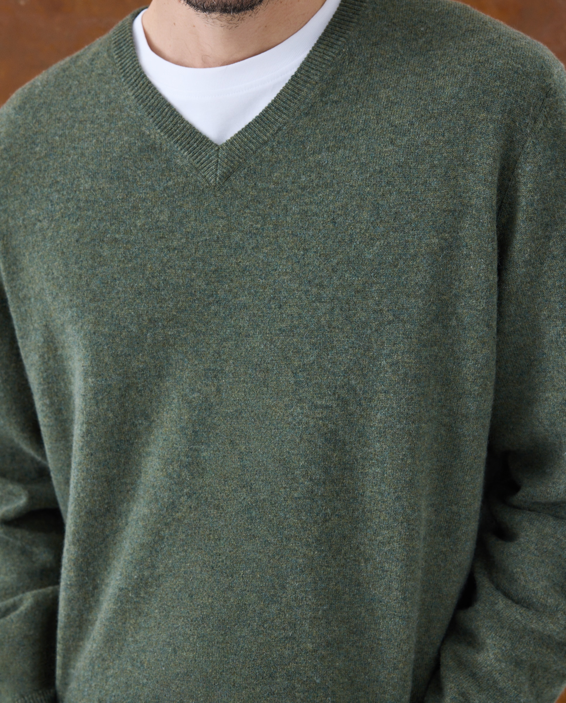 Jersey de hombre de cuello pico liso cashmere - Emidio Tucci - Kaki Kaki-3