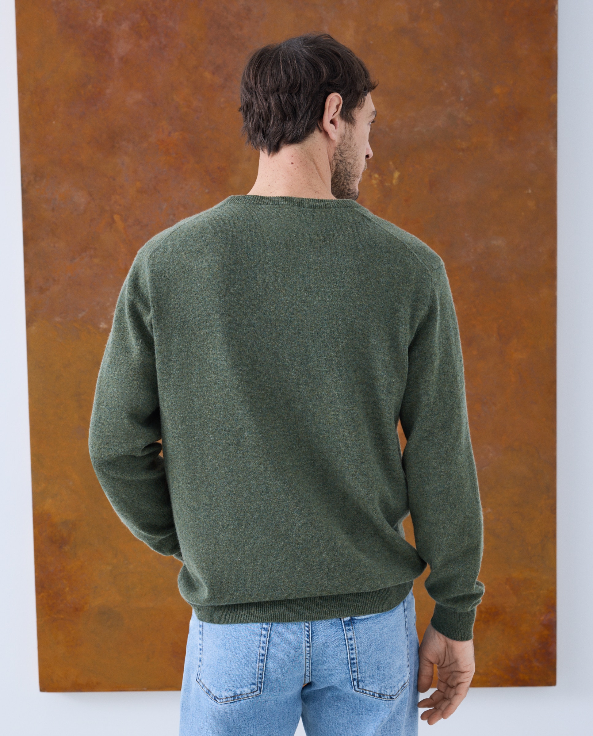 Jersey de hombre de cuello pico liso cashmere - Emidio Tucci - Kaki Kaki-4