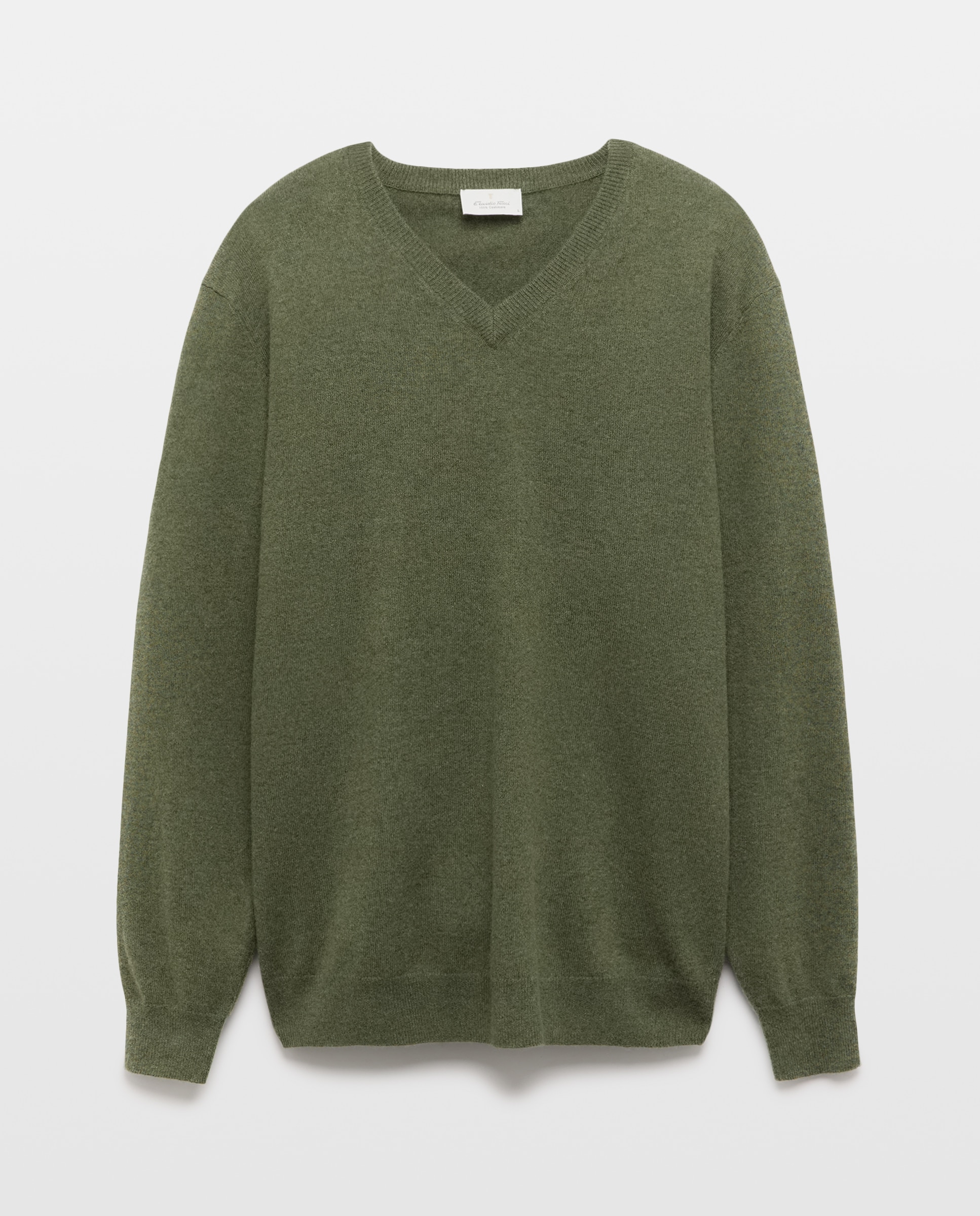 Jersey de hombre de cuello pico liso cashmere - Emidio Tucci - Kaki Kaki-5