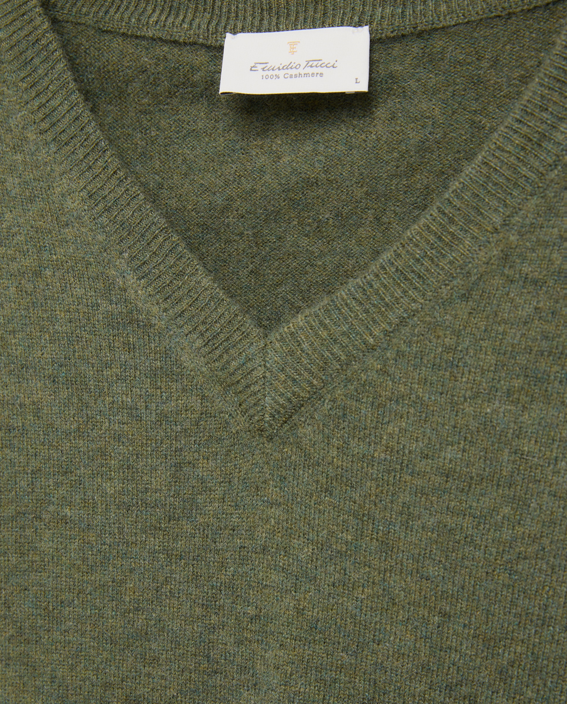 Jersey de hombre de cuello pico liso cashmere - Emidio Tucci - Kaki Kaki-6