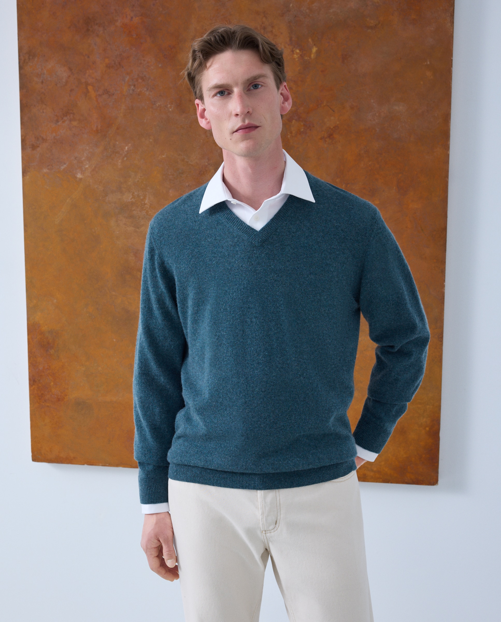 Jersey cuello pico 100% cashmere de hombre - Emidio Tucci - Verde Verde-1
