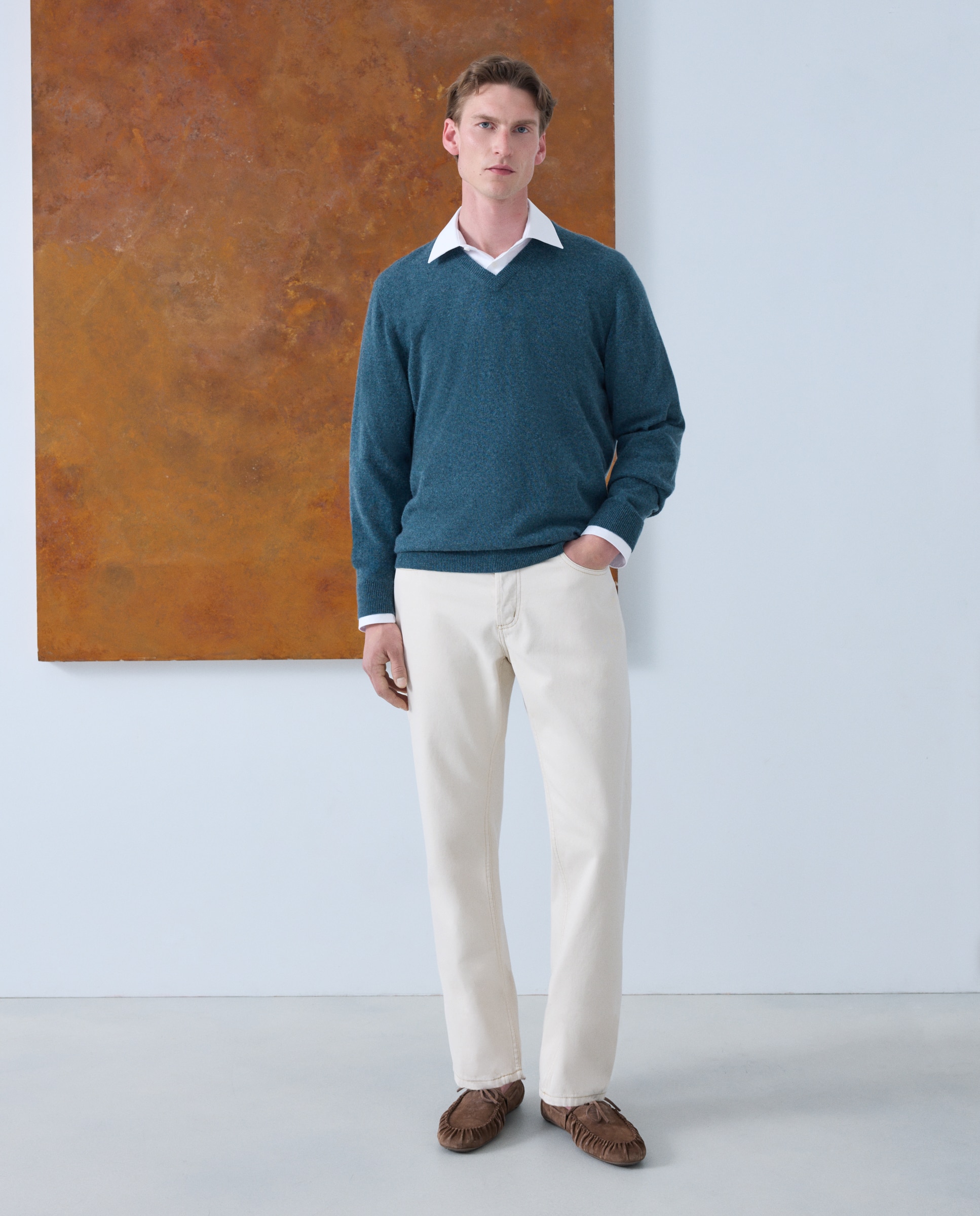 Jersey cuello pico 100% cashmere de hombre - Emidio Tucci - Verde Verde-2