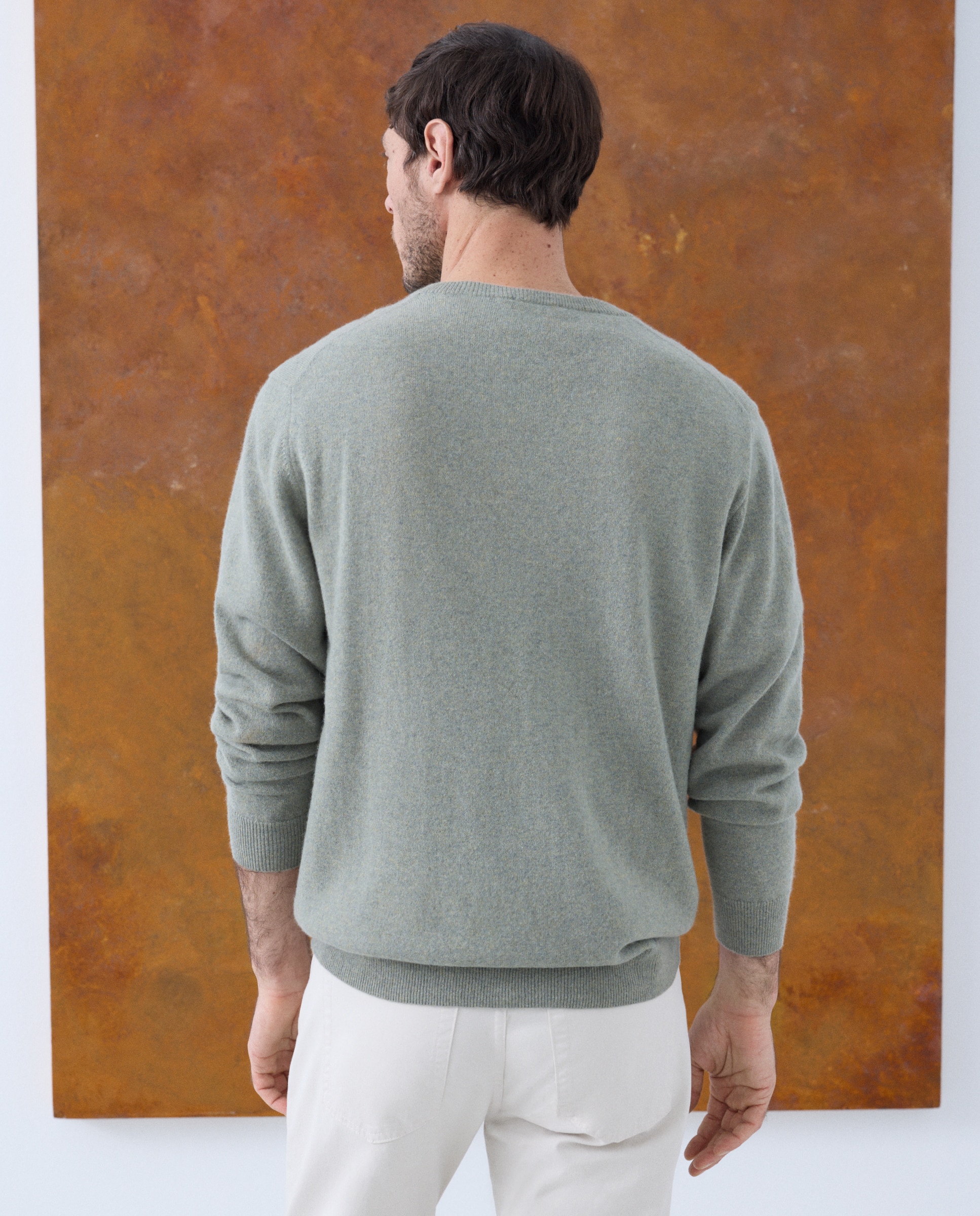 Jersey de hombre de cuello pico liso cashmere - Emidio Tucci - Verde claro Verde claro-4