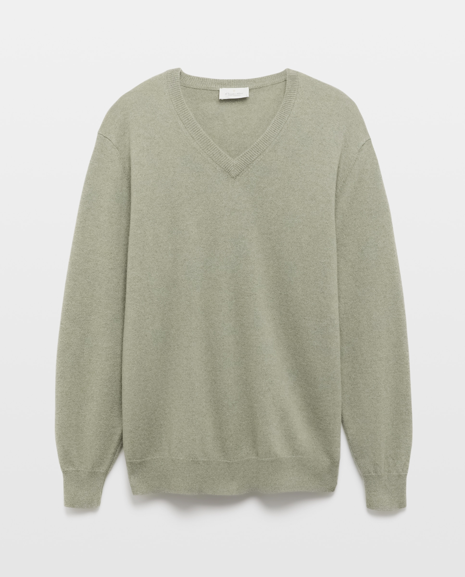 Jersey de hombre de cuello pico liso cashmere - Emidio Tucci - Verde claro Verde claro-5